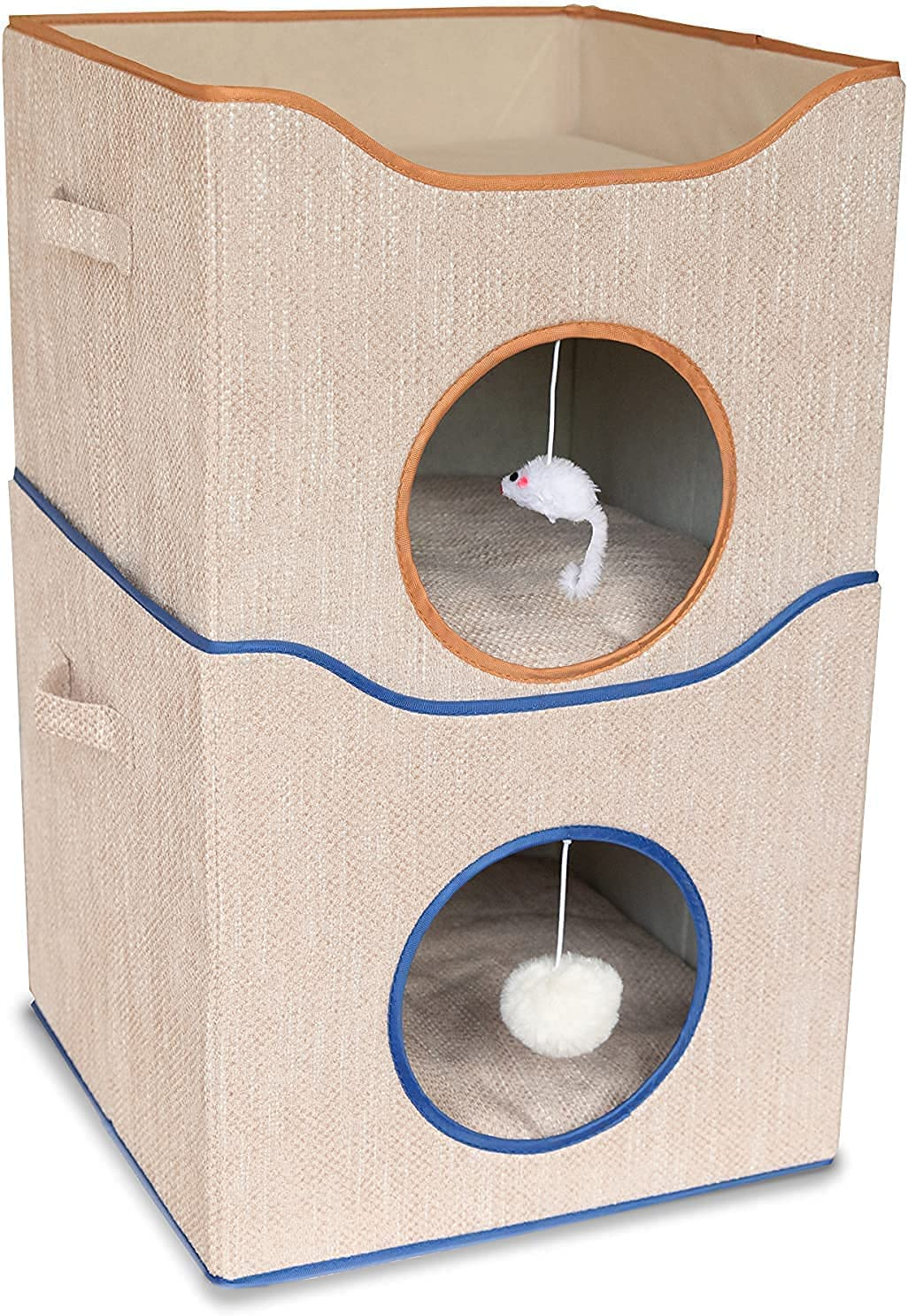 Cat Cube Pet Bed Indoor House for Cats Small Dogs Flatpack Easy to Assemble Has a Dark Blue Trim 2 Soft Toys Included a Mouse and Ball from Paton Pets Australia image number 3