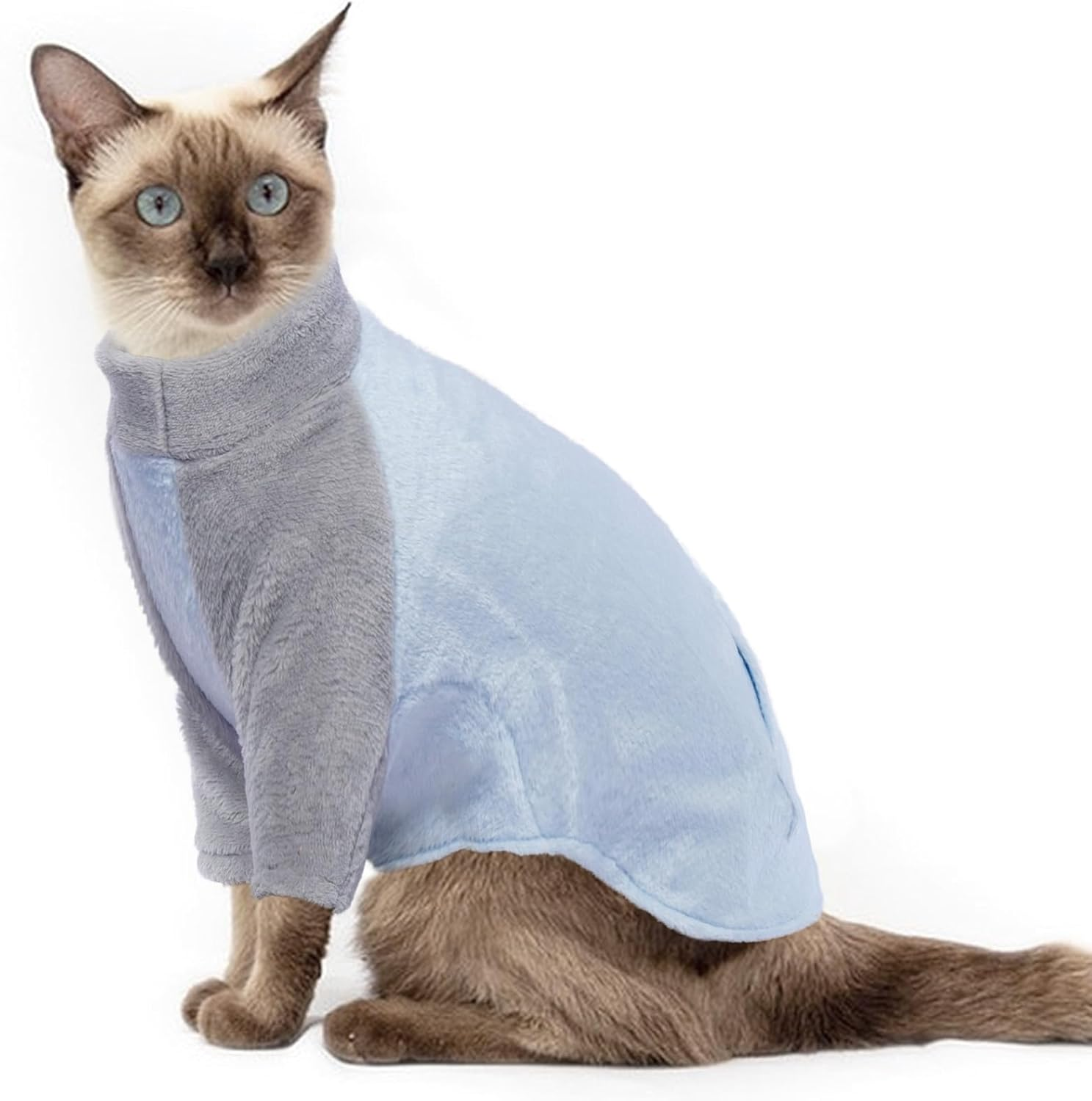 Sphynx Winter Coat for Cats, Hairless Cat Clothes, Fleece, Turtleneck Sweater (Blue, 2XL) image number 6