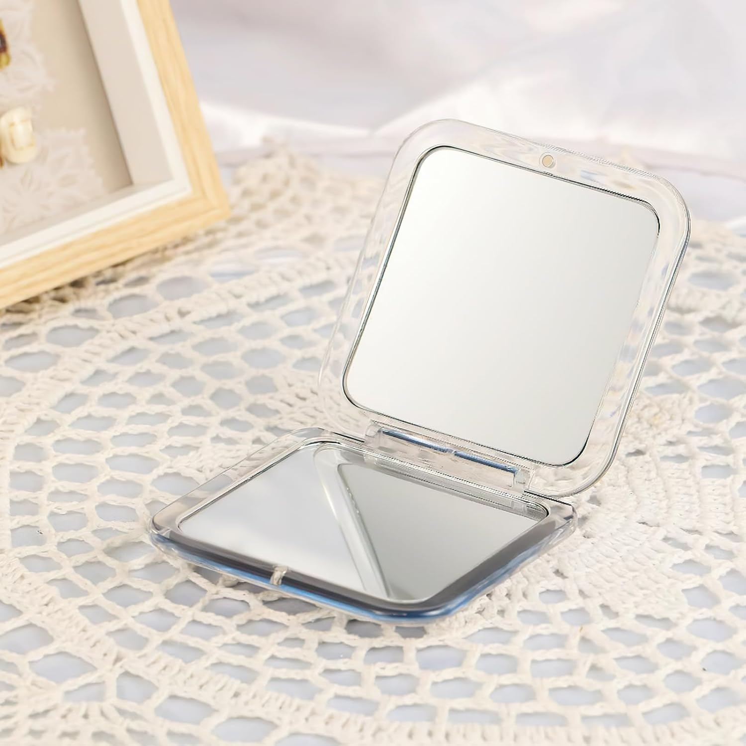 UOCAI Foldable Travel Mirror with 15X Magnifying Mirror and Tweezers, Double-Sided Compact Mirror with Magnification, Square Cosmetic Mirror, Travel Mirror Small for Purses, Handbags image number 2