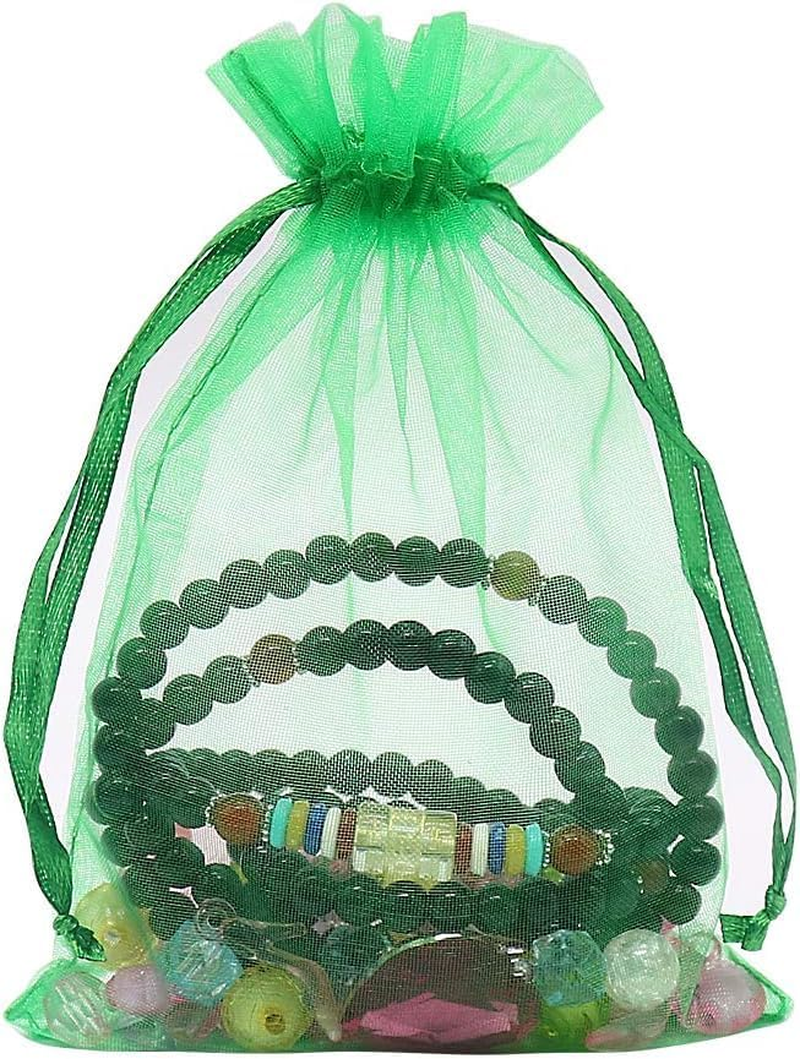 100Pcs Organza Bags, 10X15 CM Mesh Bags Drawstring Gift Bags Jewelry Pouches for Candy Wedding Favors Christmas - Green image number 6