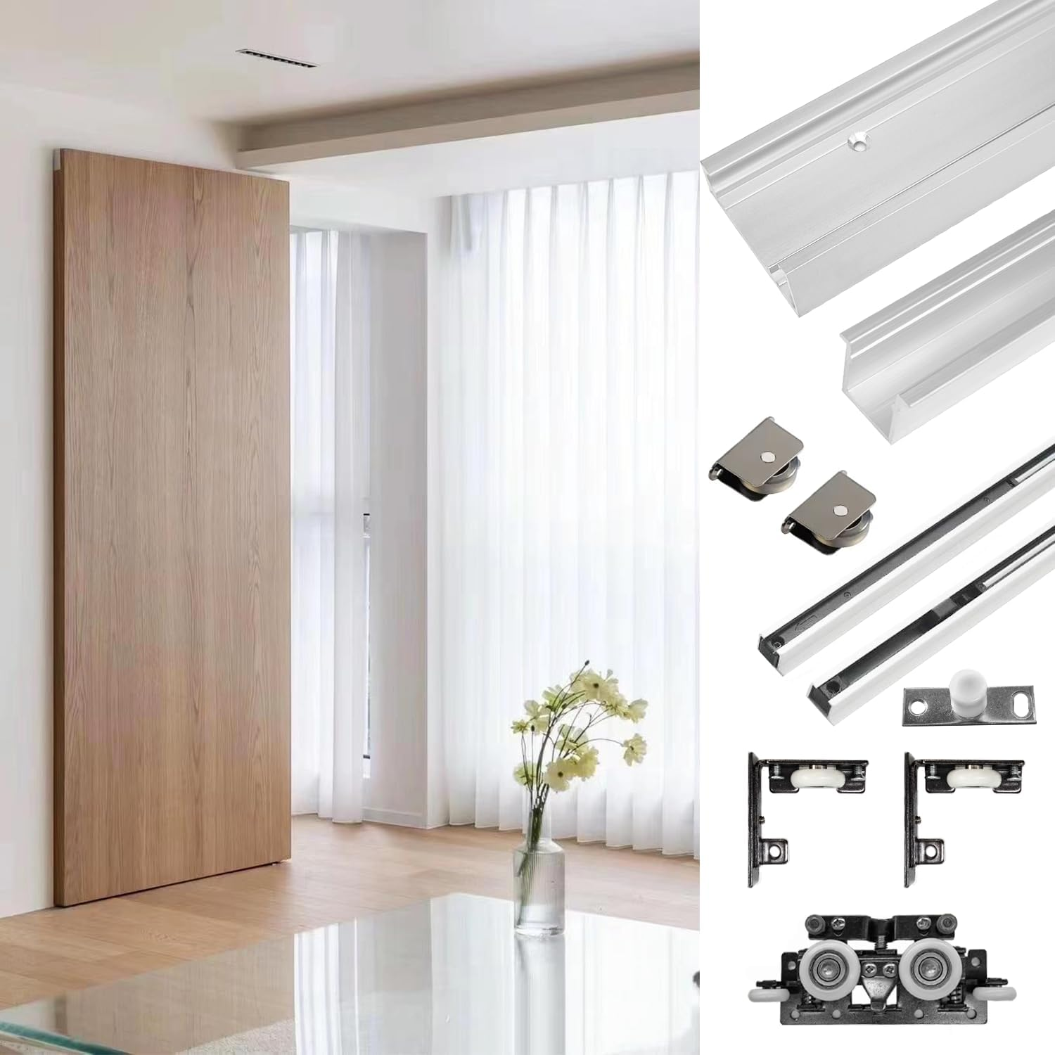 ADYAWEN 1066Mm Concealed Sliding Barn Door Hardware with Soft Close Mechanism, Wall Mount System, No Floor Track，Aluminum(Door Is Not Included) image number 2