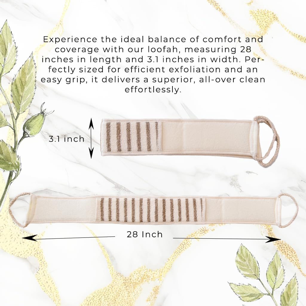 PG Goods Inc Natural Cotton Exfoliating Back Scrubber - Loofah Bath Luffa, Acne Cleaner for Shower, Body Wash Belt for Men and Women - Soft, Natural Washcloth-Compact Size image number 5