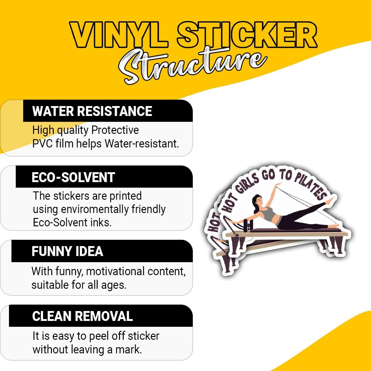 3 Pcs Hot Girls Go to Pilates Sticker, Fitness Lovers Decal Waterproof Vinyl Decal, Gym Fitness Sports Sticker for Water Bottle Tumbler Phone Case Laptop 3 Inches image number 3