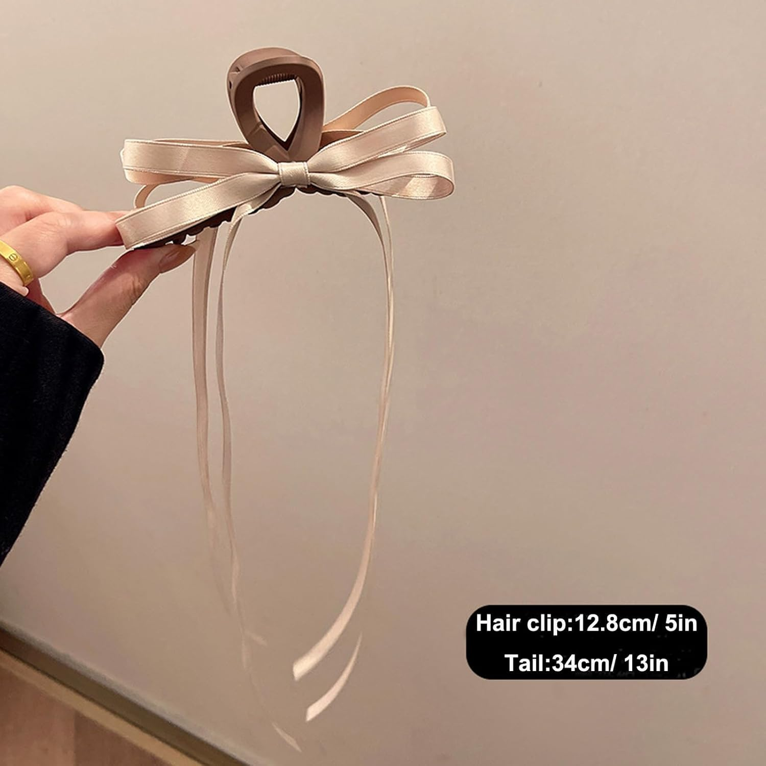 WEIPUER Pack of 2 Bows Hair Clips with Long Tail, 8 Cm Long Tassel Ribbon Hair Clips, Women'S Hair Clip for Girls, Large Hair Clips for Long Hair (Brown and Black) image number 4