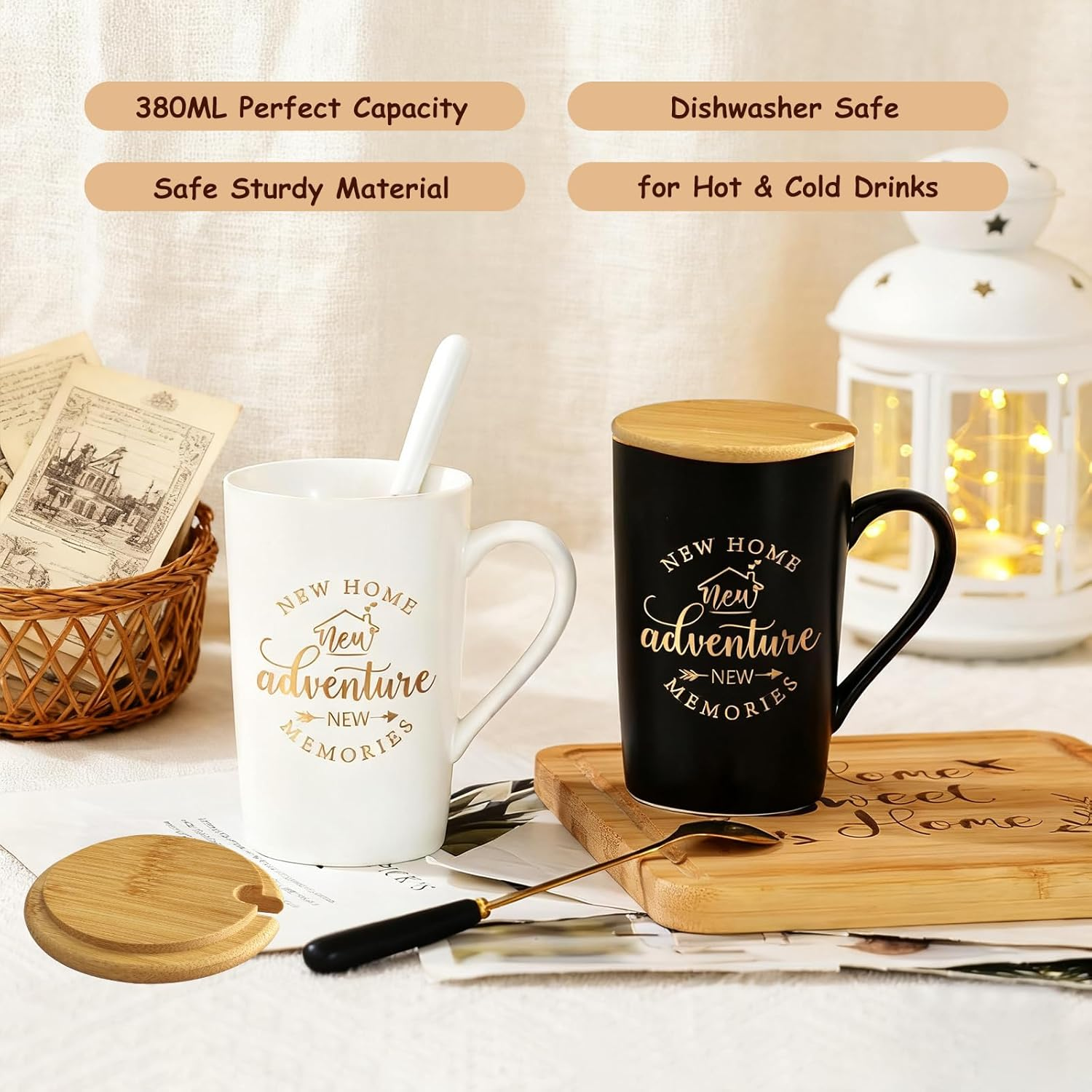 Omebel 12 Pcs House Warming Gifts Basket - New Home Gift Set for Homeowners, Couples, Women & Men | Thoughtful Housewarming Present with Towels, Mugs, Serving Board & Greeting Card