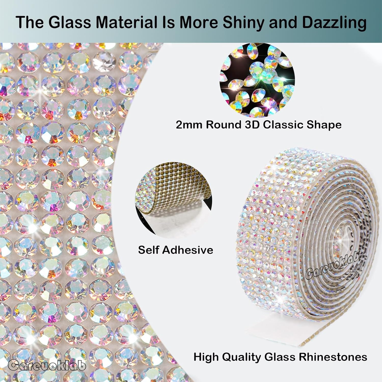 4 Rolls 8 Rows Self Adhesive Rhinestone Ribbon Crystal Diamond Sticker Bling Ribbon DIY Decoration with 2 Mm Rhinestone for Wedding Party Decor, DIY Art Craft 4 Yards (Crystal Clear) - Emerald/Green image number 6