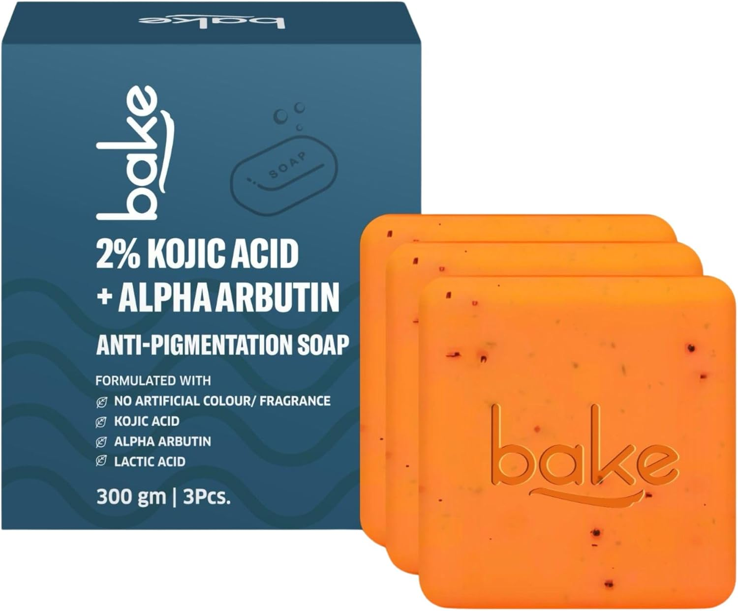 BAKE 2% Kojic Acid Scrub Treatment Soap (100 Gms Pack of 3) with Alpha Arbutin, Lactic Acid & Niacinamide | for Pigmentation, Dark Spots, Tan Removal, Brightens Underarms | Soap for Women & Men | 100G image number 1