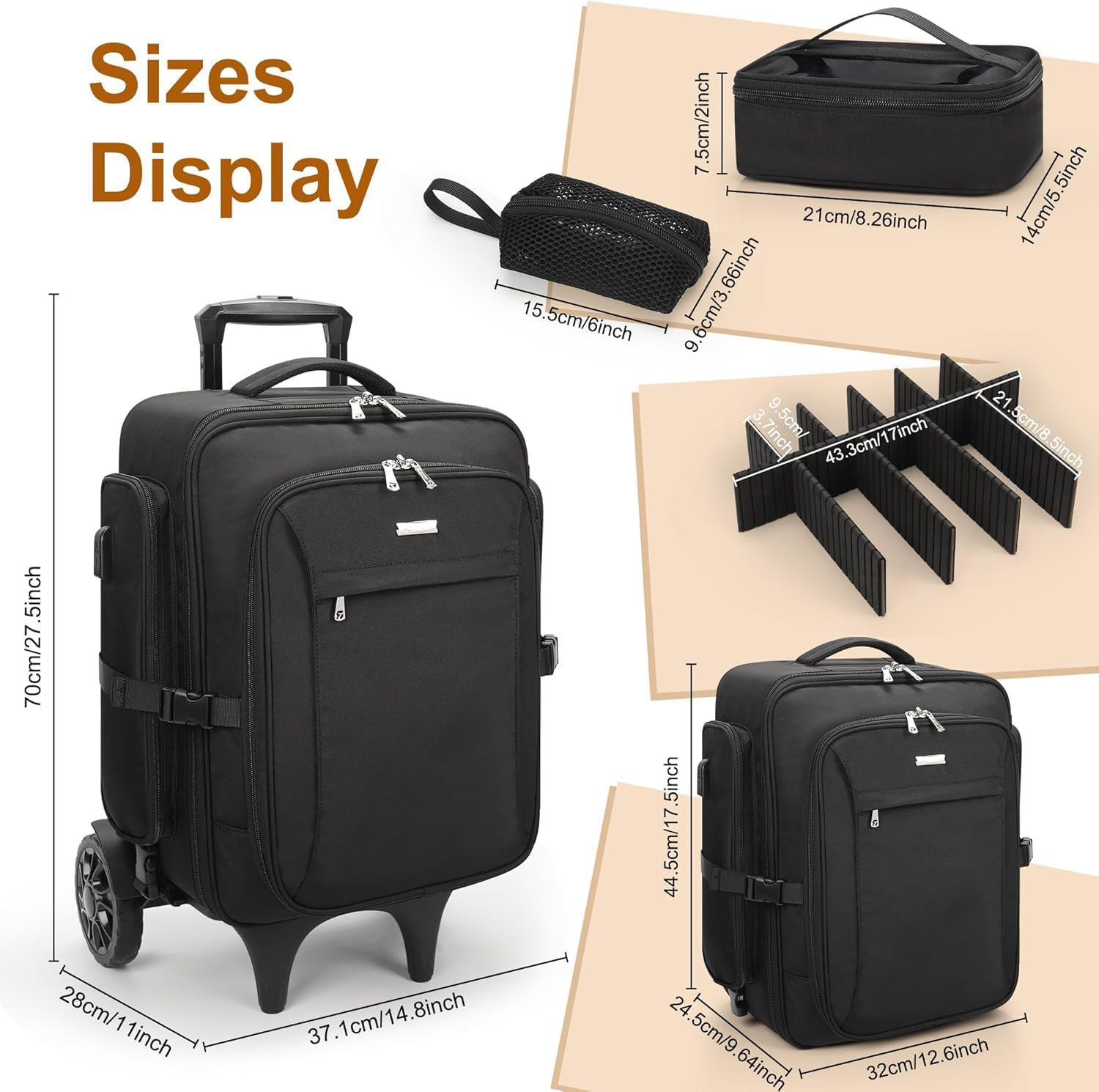 Relavel Rolling Makeup Case with 4 Small Bags, Large Make up Travel Organizer with 2 Big Wheels, Professional Lockable Makeup Artist Backpack with Adjustable Dividers for Daily Use, Trip - Black