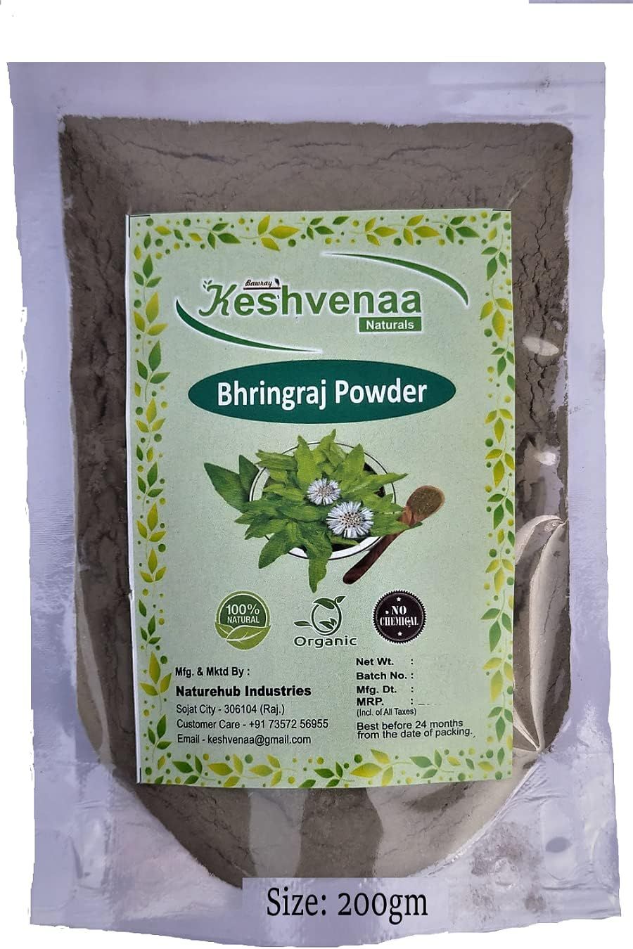 Keshvenna Naturals 100% Pure and Organic Bhringraj Powder | Eclipta Alba for Hair Care (200 Gm) image number 2