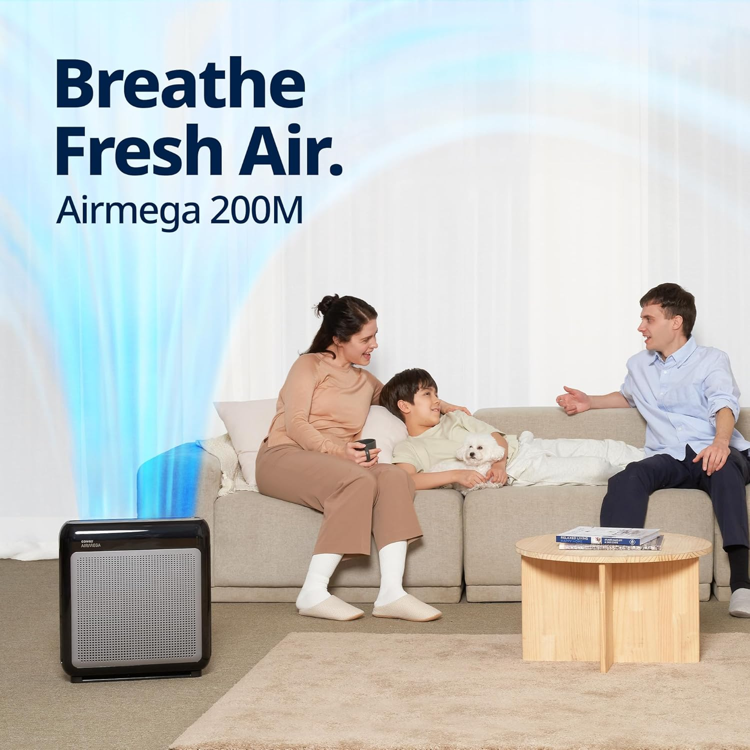 Coway Air Purifier for the Home - Airmega 200M (Black) - 3-Stage Filtration with True HEPA, Auto & Eco Modes, Real-Time Air Quality Monitor, Ideal for Large Rooms up to 112M&sup2; - White image number 5