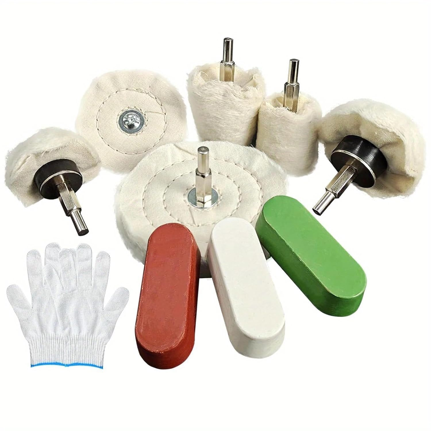 10PCS Buffing Wheel Kit for Drill - Polishing Pads Set for Metal, Aluminum, Stainless Steel, Chrome, Jewelry, Wood, Plastic, Ceramic & Glass image number 4