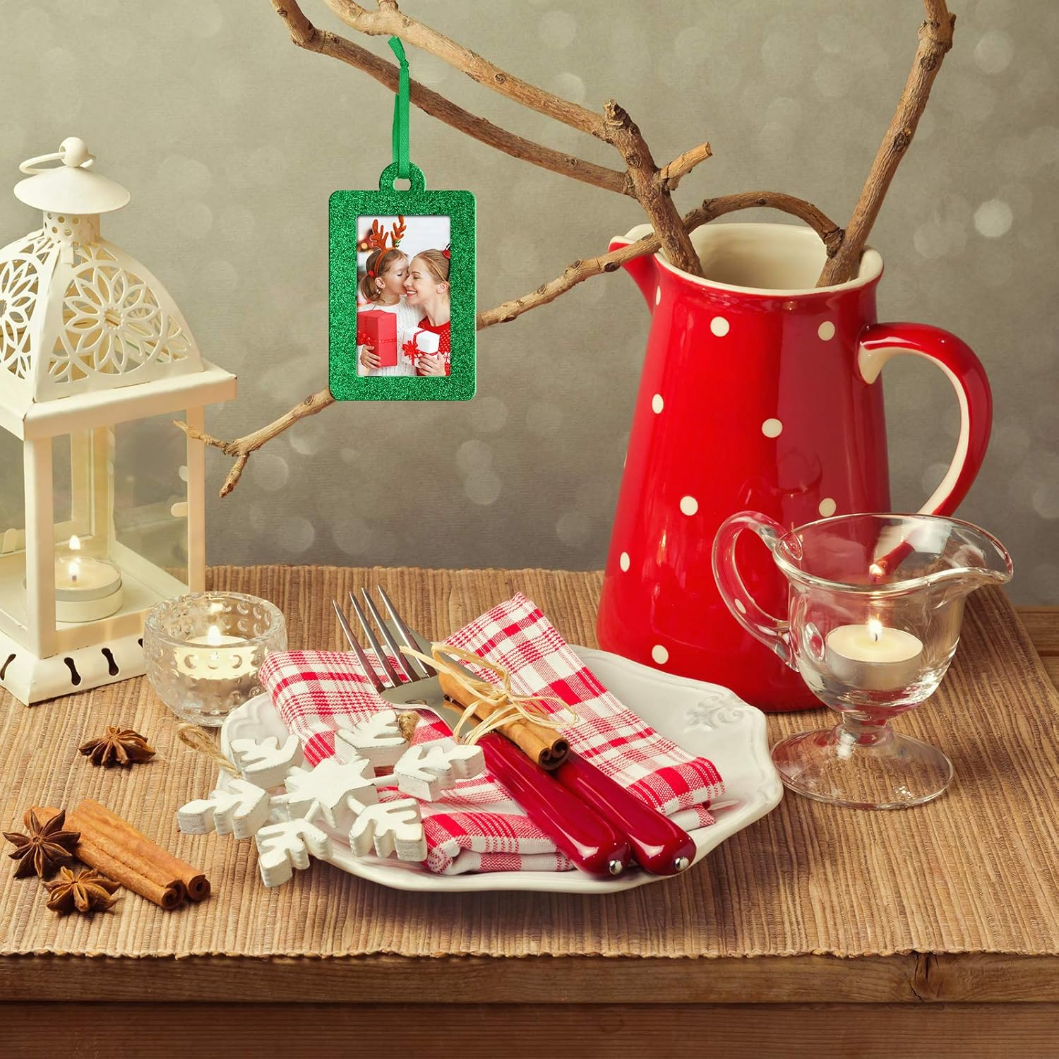 20 Pieces Christmas Photo Frames Ornament Mini Felt Hanging Picture Frame Small Picture Frame Christmas Tree Hanging Ornament for Family Xmas Holiday Party Decoration, Glitter 5 X 7 Cm (Green) image number 2