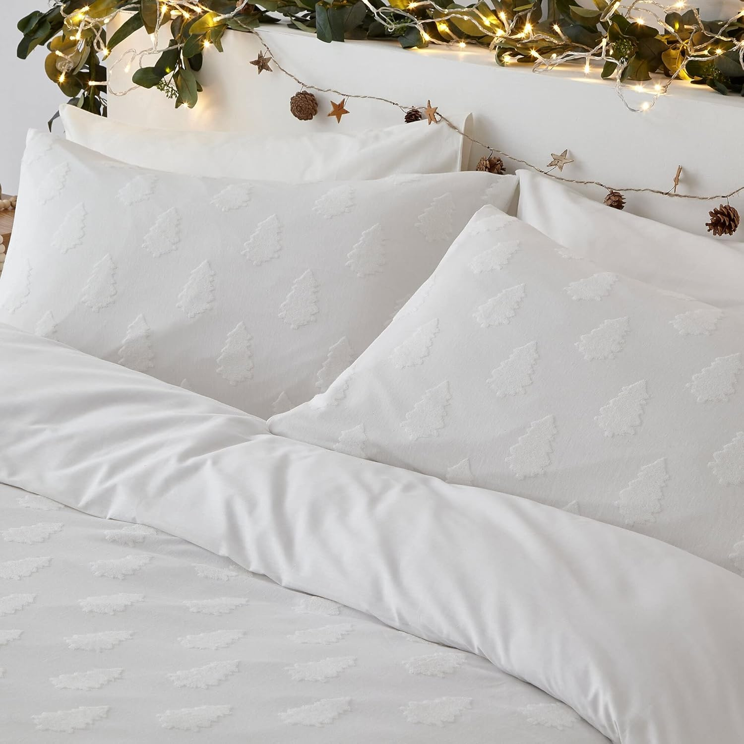 The Linen Yard Tufted Tree Single Duvet Cover Set, Cotton, Snow, White image number 5