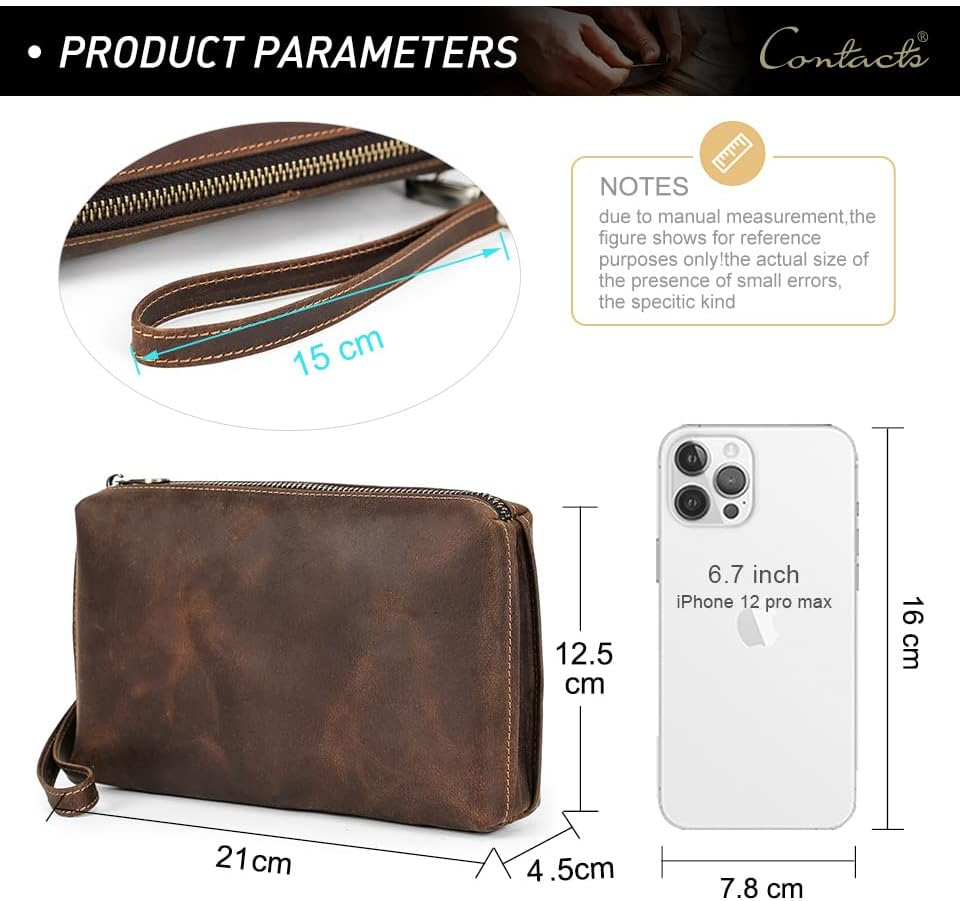 Generic Vintage Leather Mens Handbag, Business Handbag, Mobile Phone Storage Bag, Coffee, 21*4.5*12.5Cm, Coffee, 21*4.5*12.5Cm image number 2