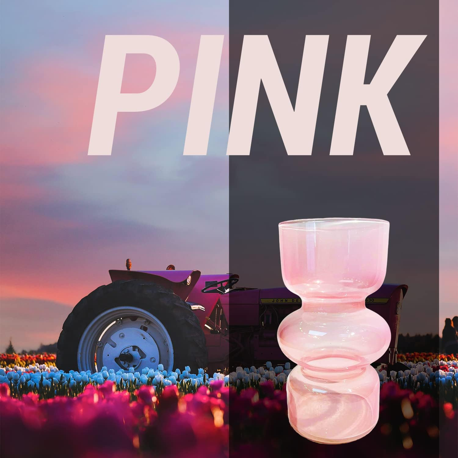 BLOFLO Pink Transparent Glass Hydroponic Vase, 7Inches Colored Vase for Flower, Three-Layer Glass Floral Vase for Home D&eacute;cor, Modern Geometric Glass Vase for Home Office Wedding Table(Pink) image number 2