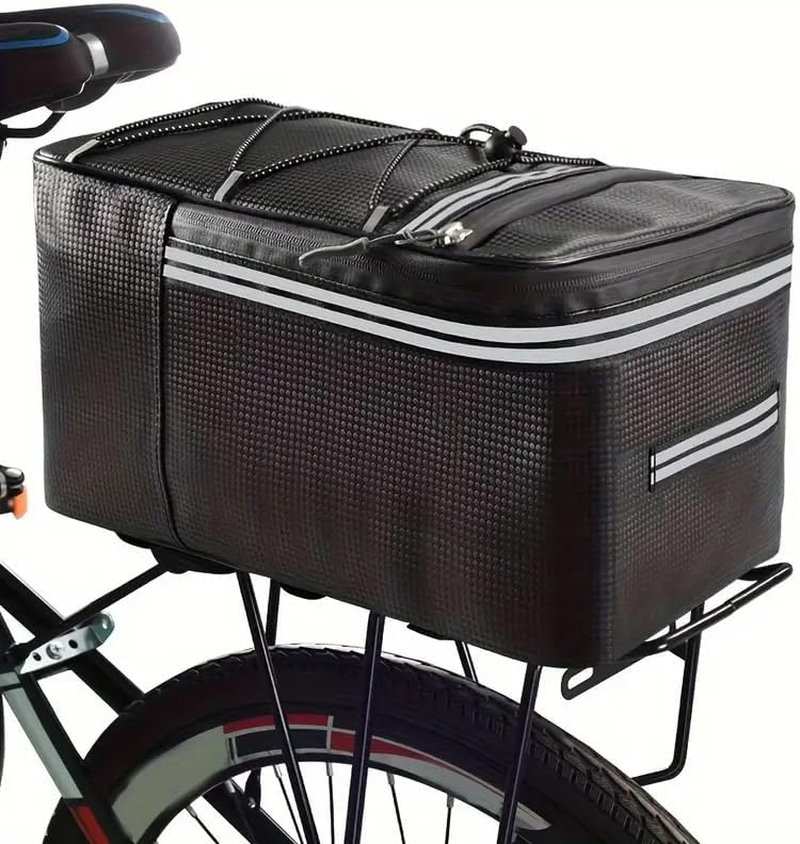 AIMALL Motorcycle Tail Bag, 15L Waterproof PU Leather Rear Seat Bag, Large Capacity Back Seat Luggage Pack with Reflective Strips & Elastic Straps, 13In X 8.27In X 7.09In, Black image number 1