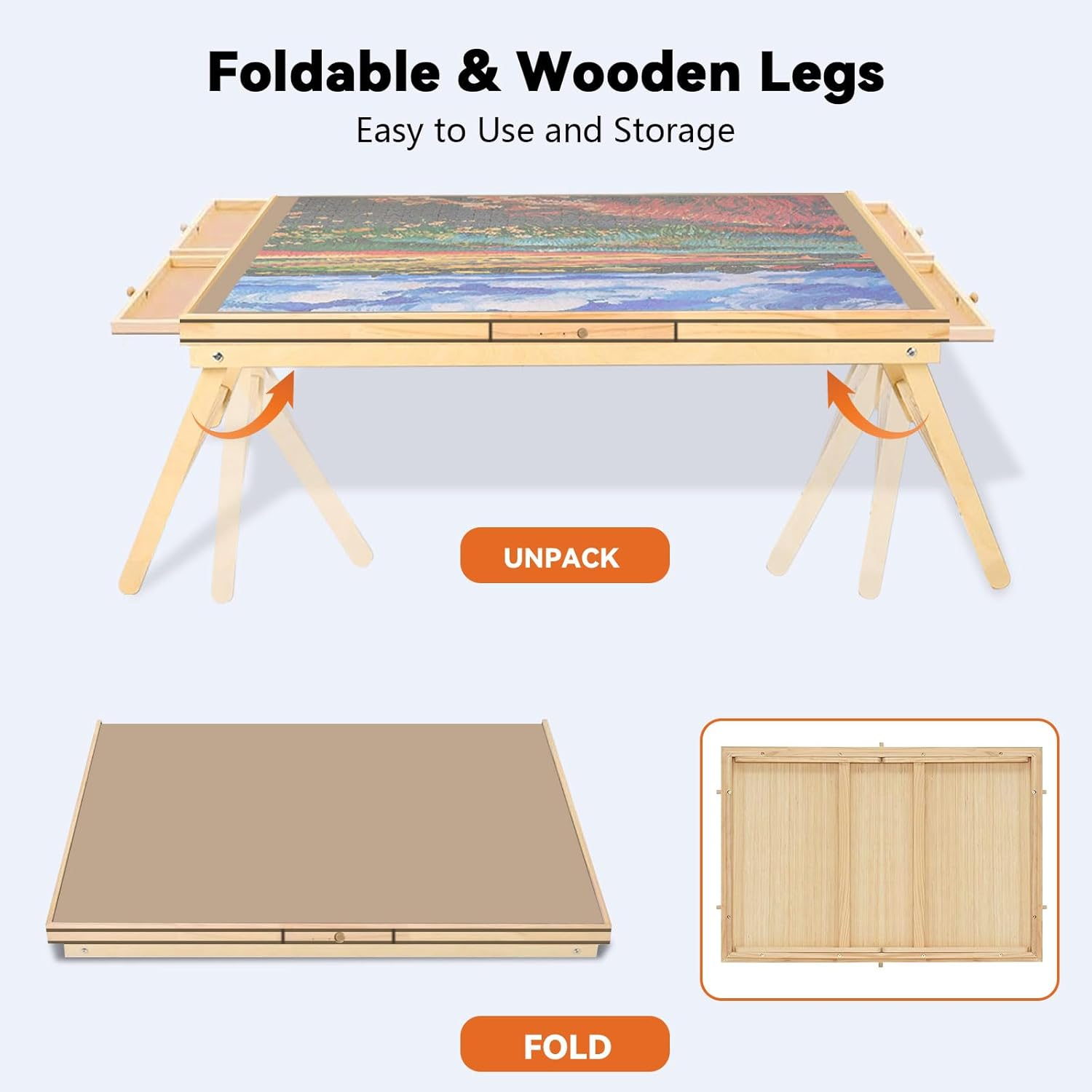 1500 Piece Puzzle Table with 6 Drawers, Foldable Puzzle Board with Legs Portable Puzzle Table Jigsaw Puzzle Board Cover Wooden Jigsaw Board for Adults Ideal Puzzles Lovers image number 2