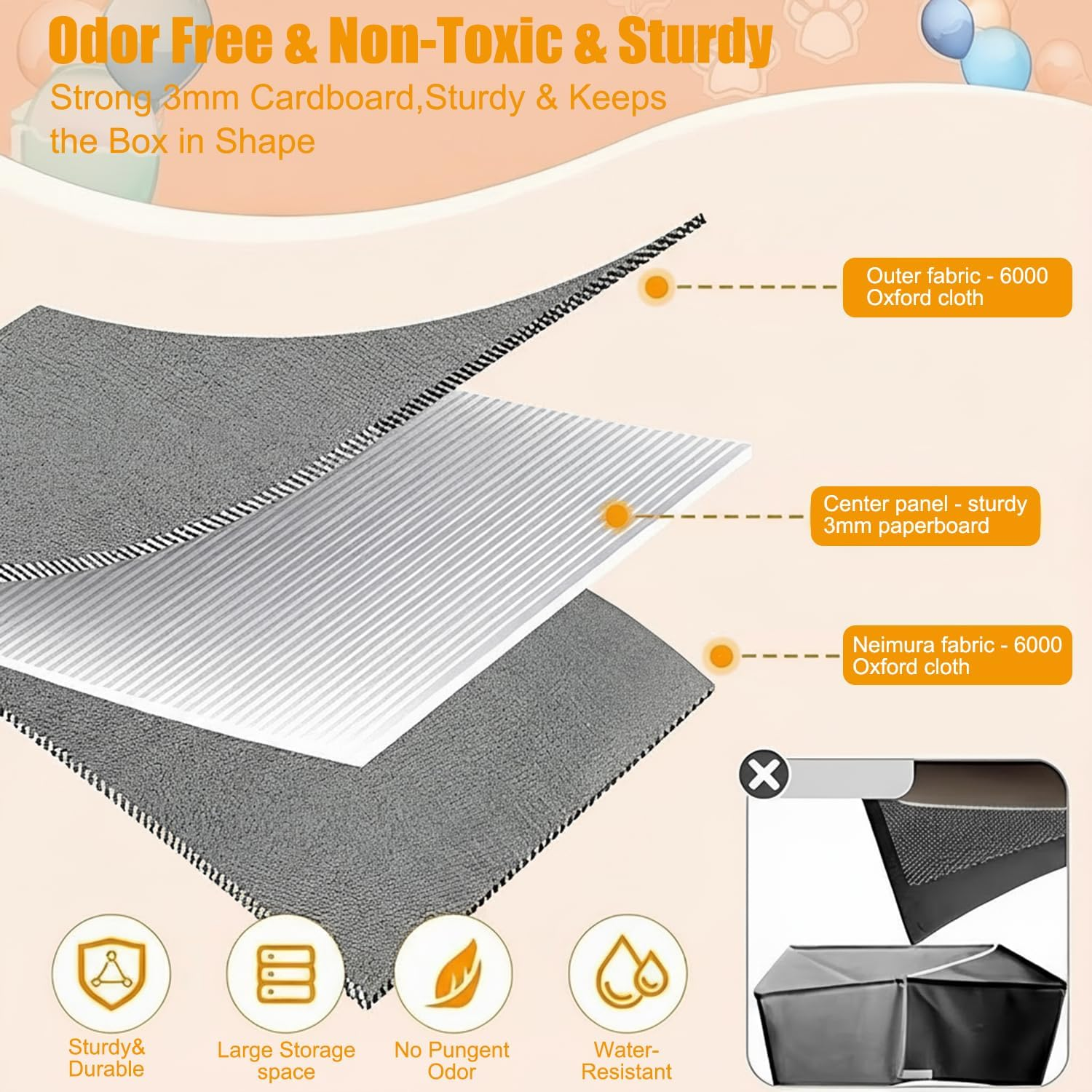 Extra Large Toy Box Storage,Collapsible Kids Toys Boxes Organizer Bins Baskets,Plush Toy Baskets for Kids, Toy Bin Container with Lid and Handles for for Living Room, Nursery, Playroom, Closet. (Grey) image number 2