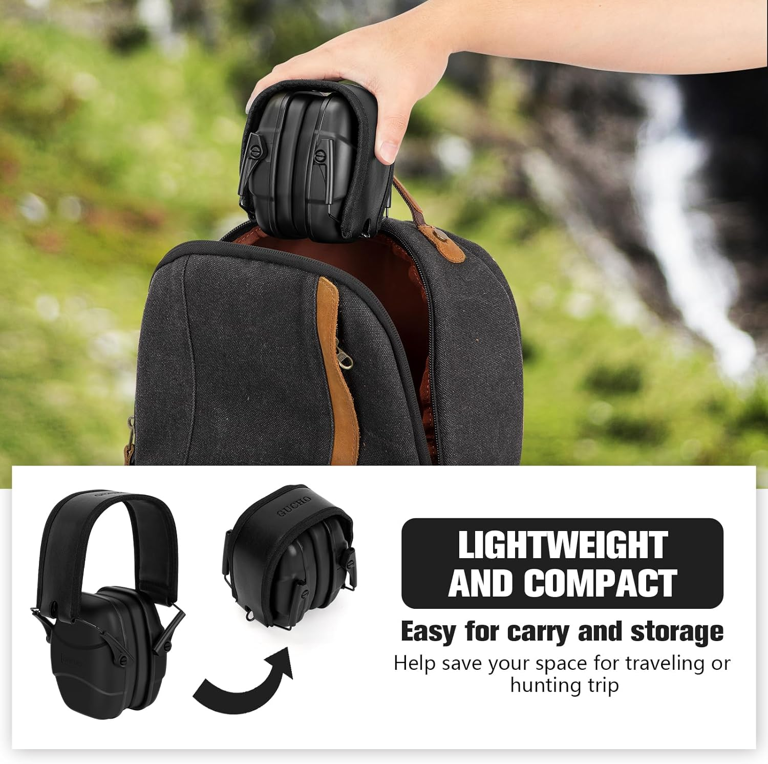 34 Db NRR Noise Reduction Safety Shooting Ear Muffs,Shooters Hearing Protection Adjustable Ear Muff,Ear Defenders for Hunting - Black image number 2