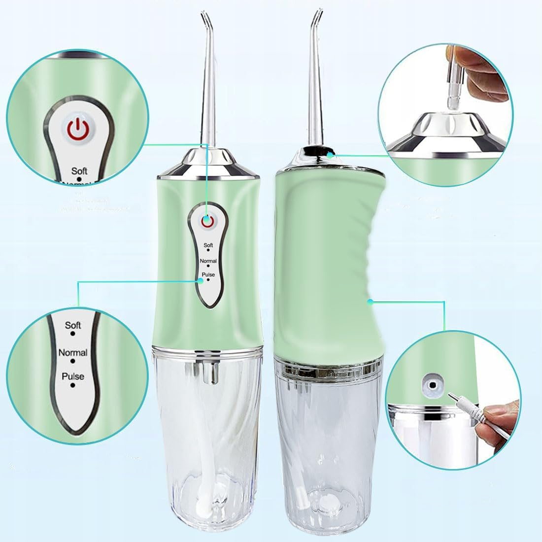 Water Flosser,Cordless Water Dental Cleaner Choice of 4 Tips, IPX7 Waterproof Rechargeable Portable Powerful Battery Water Flosser for Travel and Home Braces and Bridge Care (Green) image number 3