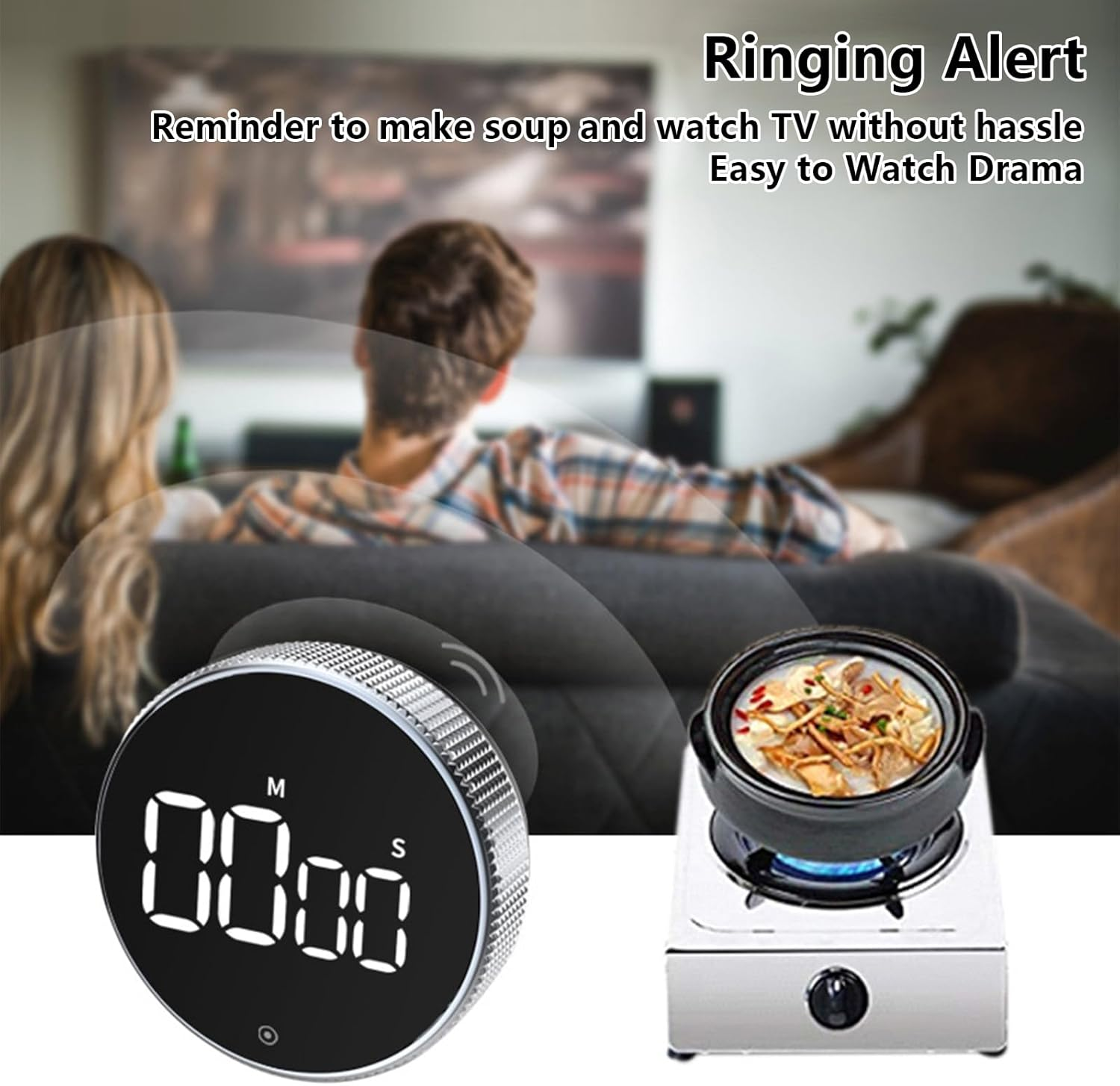 Magnetic Digital Kitchen Timer with LED Display, 3-Level Volume Adjustable Shower Timer, Portable Accurate Countdown Twist Timer for Cooking Studying Teaching Classroom Gym Office image number 5