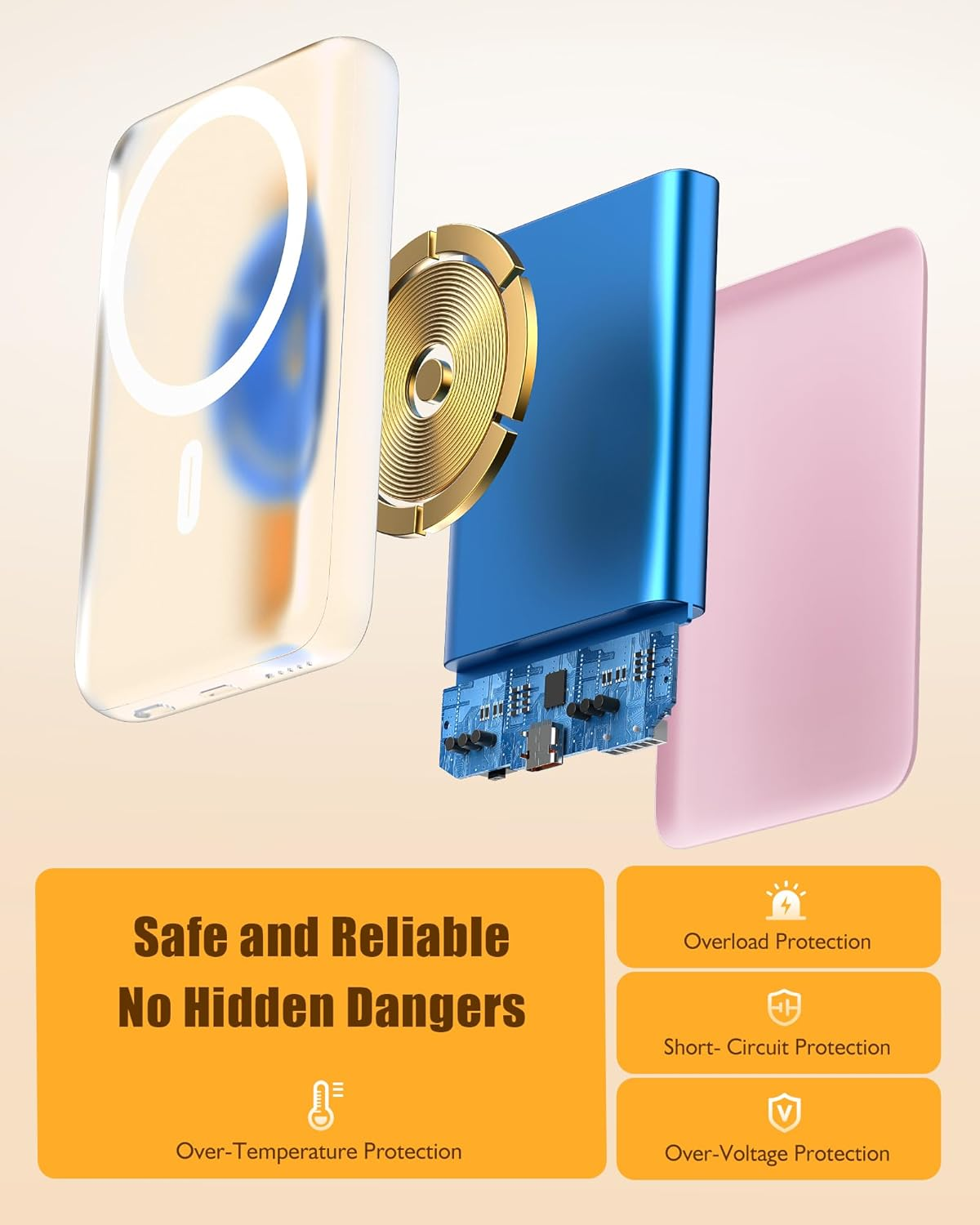 QECVEC Mag-Safe Power Bank - 10000Mah Magnetic Portable Charger with 15W Wireless Fast Charging & 20W PD Wired Charging, Compatible for Iphone 12/13/14/15/16 Series. (Pink) image number 2