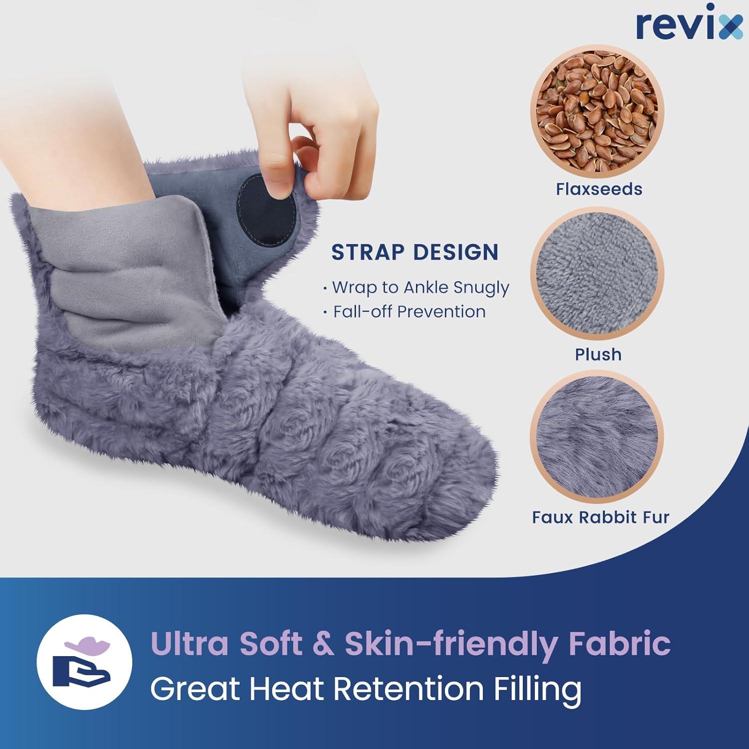 REVIX Microwavable Booties and Feet Warmers for Women & Men, Microwave Heated Foot Warmer with Flaxseed Moist Heat Therapy for Cold Feet, Gray, S/M image number 5