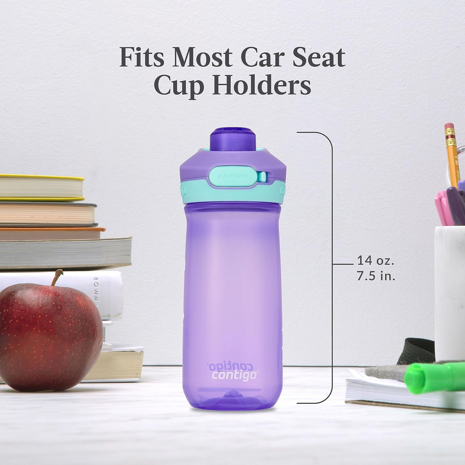 Contigo Jessie Kids Water Bottle with Leak-Proof Lid, 14Oz Dishwasher-Safe Kids Water Bottle, Fits Most Cup Holders, 2-Pack Blue Poppy/Coral & Amethyst/Jade