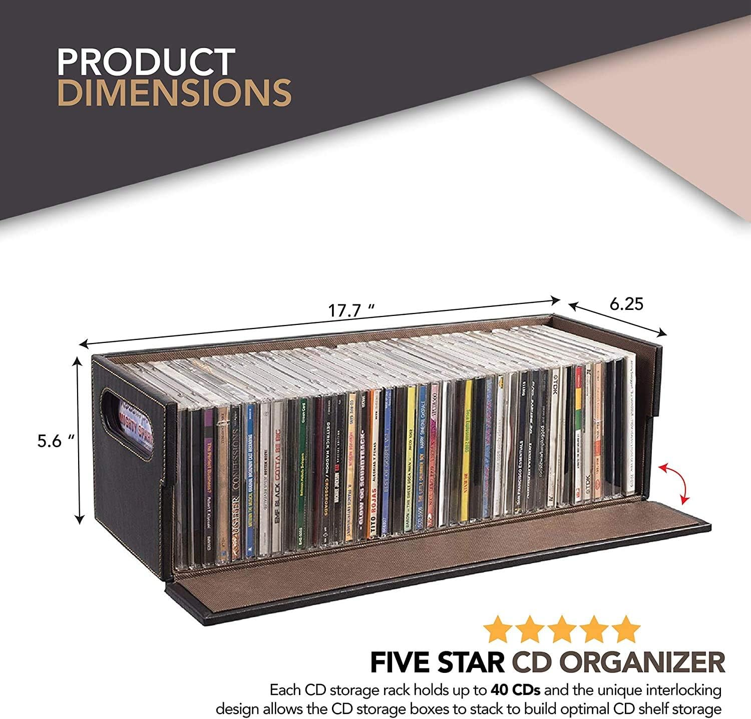 Stock Your Home Stacking CD Tray and Media Storage Box for CD Shelf Storage and Organization Holds 40 Cds - Chocolate image number 5
