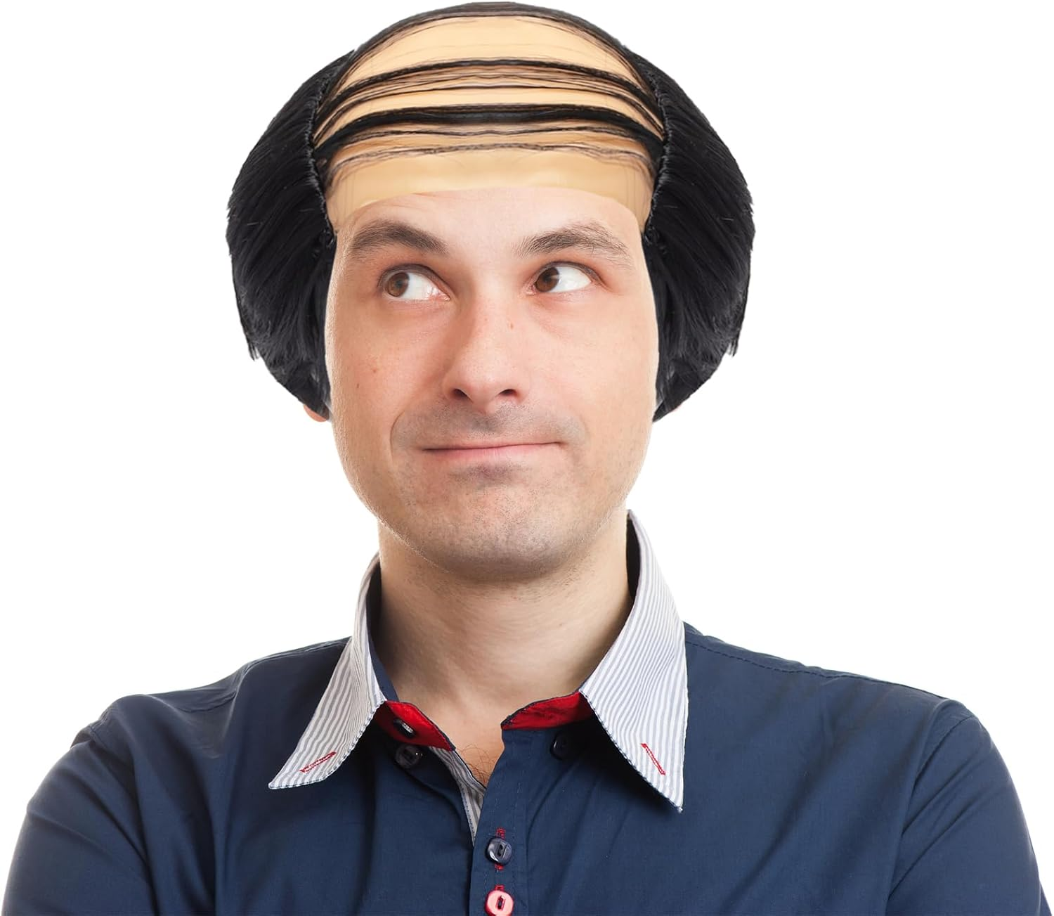 Black Old Men Bald Wig Old Man Grandpa Balding Cap with Hair on Sides Fluffy Head over Wig Short Curly Bald Head Costume Wigs Party Supplies - Black image number 6