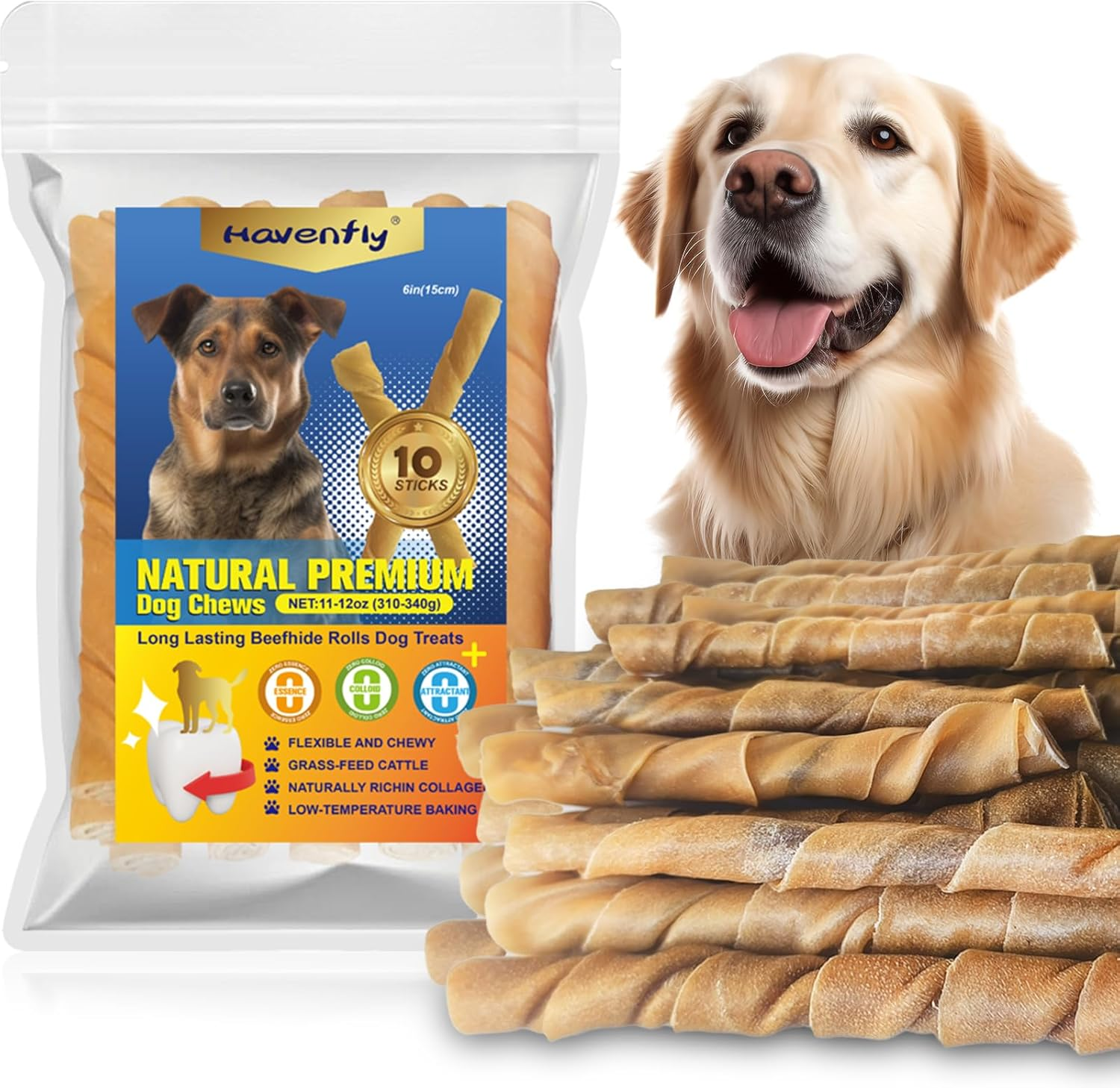 Natural 5-8" Bully Sticks for Small & Large Dogs-Long Lasting, Rawhide Free, Low Odor Dental Chew Treat-100% Real Beef - 8 Oz. Bag-10 Sticks image number 4