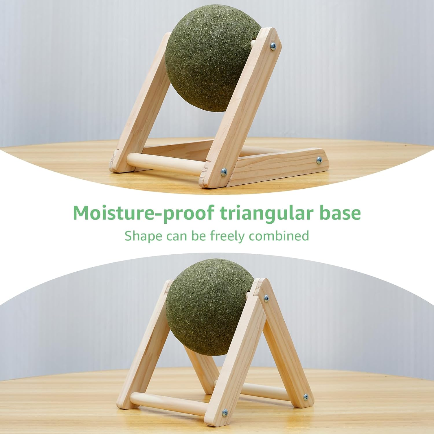 Cat Mint Ball Toy, Catnip Floor Ball Toy with Wood Stand, Rotatable Catnip Roller Ball Floor Mount, Interactive Catnip Floor Toys for Cat Playing and Training (Large) image number 4