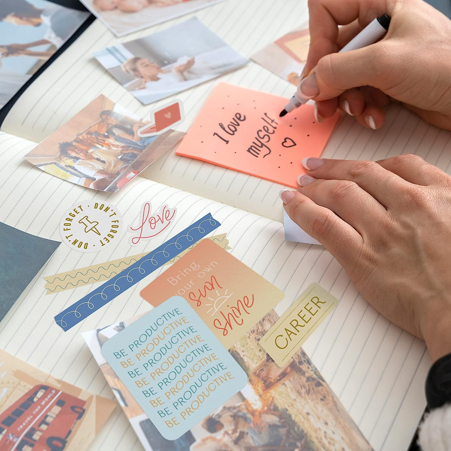 Navy Peony Minimalist Vision Board Quote Stickers (51 Pieces) - Motivational, Inspirational Goal Setting Stickers for Planners, Journals, Scrapbooks image number 4