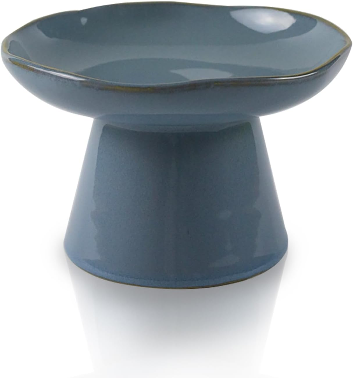 Wide Shallow 6.1" Raised Cat Bowls, Ceramic Elevated Food Bowl for Flat Faced Cats and Small Dogs, Porcelain Feeder Bowl, Stress Free, Protect Cat&rsquo;S Spine, Green