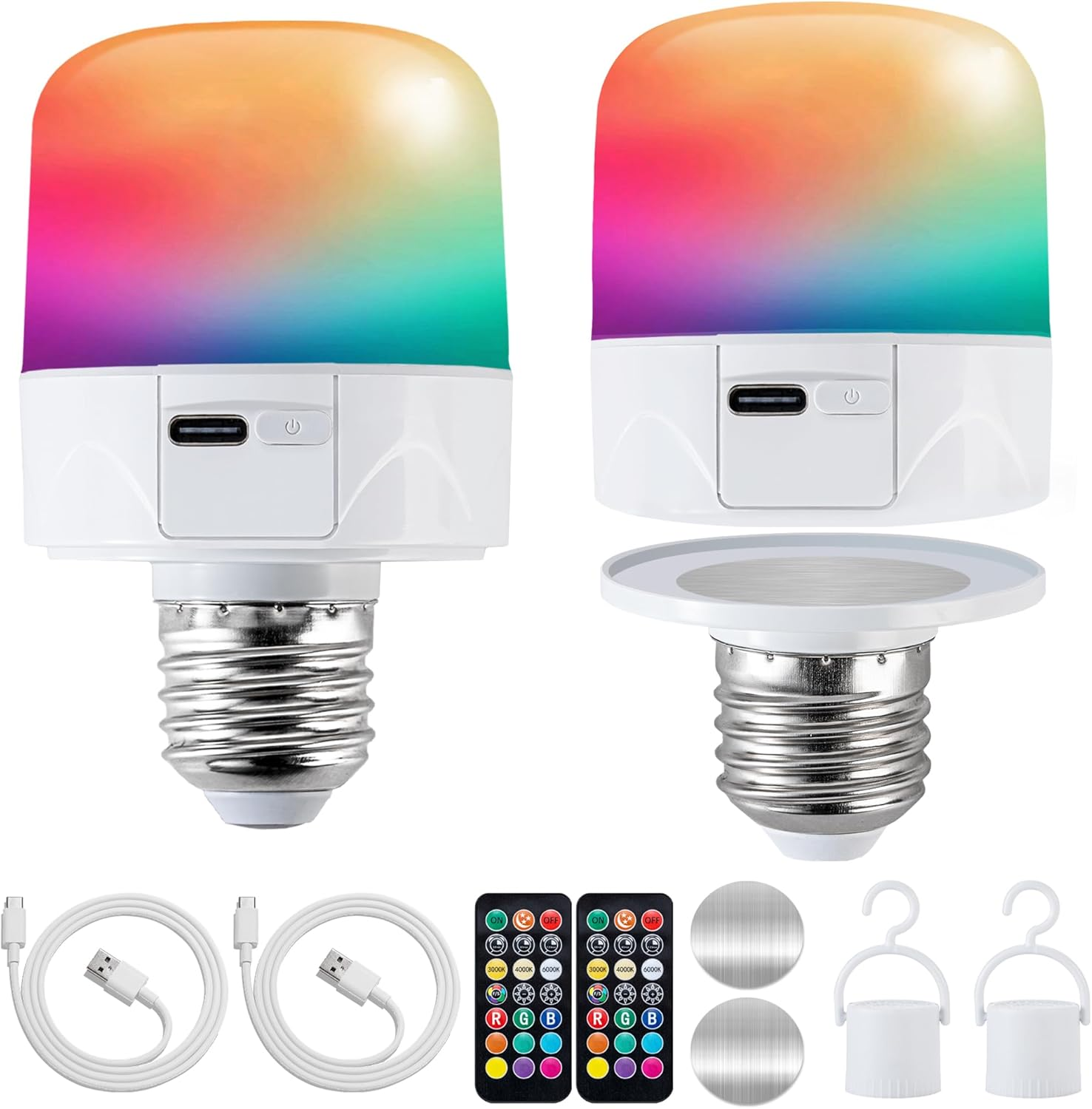 FTL Rechargeable Light Bulbs with Remote, E27 RGB LED Colour Changing USB Battery Operated Backup Bulb for Lamps and Sconces, Magnetically Detachable Wireless Non-Hardwired, 2-Pack image number 3