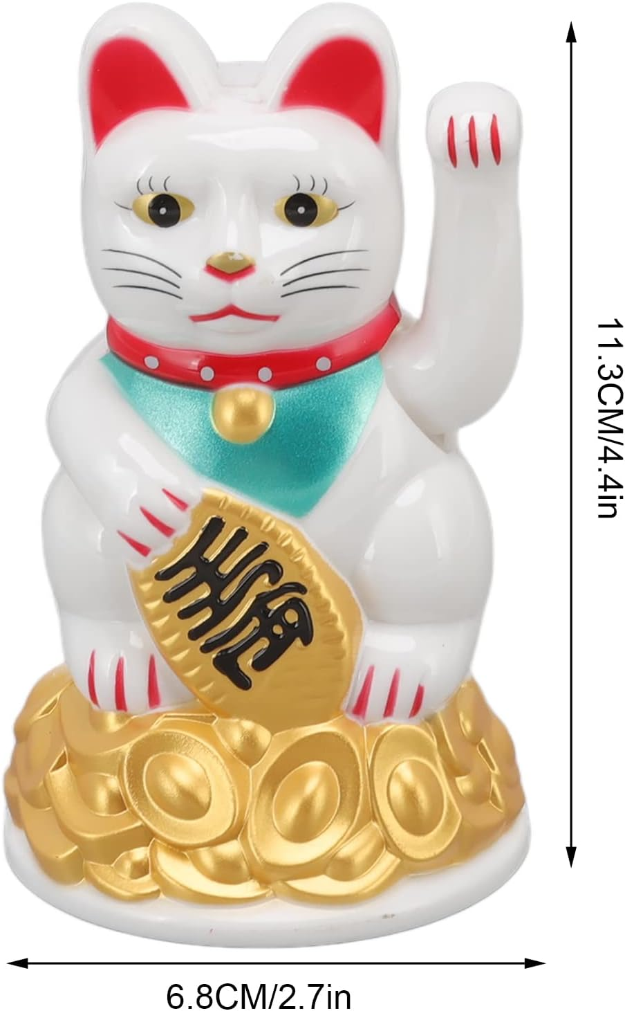 Jiawu Lucky Fortune Cat, Maneki Neko, Feng Shui Lucky Cat Ornament, Battery Operated Gold Fortune Cat Hand Waving Wealth Welcoming Cat Sculpture for Home Decoration Gift Giving (4.5In White) image number 4
