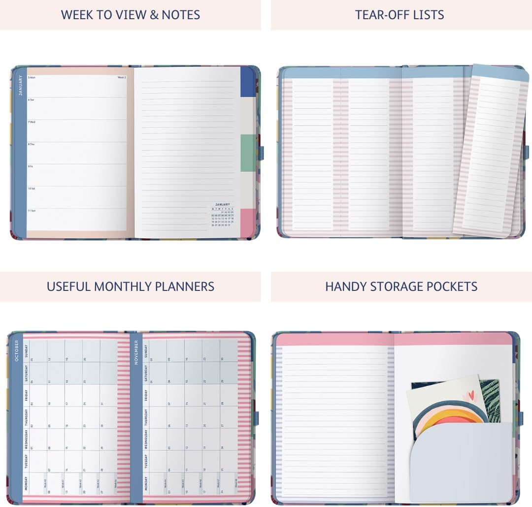 Busy B A5 Diary - Mid-Year Academic Diary - Aug 25 - Aug 26 - Floral Print - Weekly Planner with To-Do Lists, Notes, Week-To-View, 3 Pockets, Year Planner & Elastic Closure image number 3