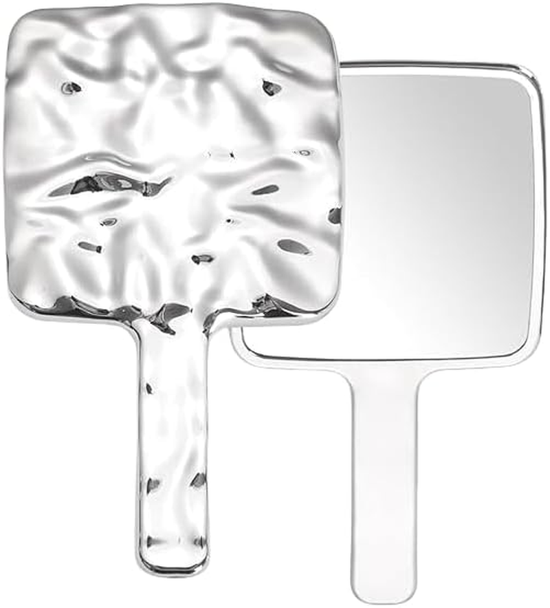 2Pcs Water Ripples Hand Mirror for Makeup,Water Ripples Hand Mirror with Handle,Square Water Ripples Hand Mirror with Handle,Silver Water Ripples Makeup Mirror Square Water Ripples Mirror with Handle image number 5