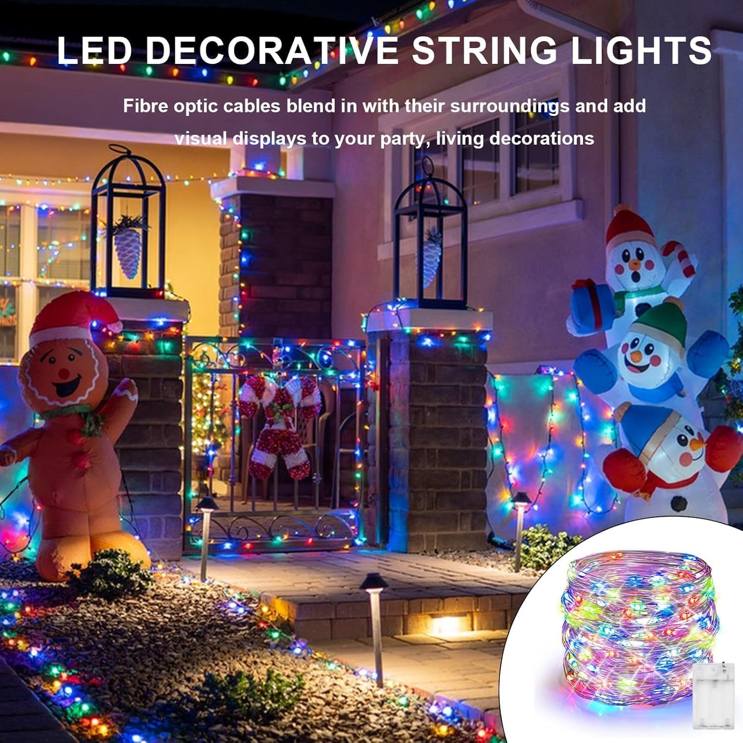 Fairy LED String Light Battery Operated,10M/100Led 3XAA Battery Case, Indoor Outdoor String Lights for Xmas Tree,Wedding, Halloween, Party, Garden Decoration(Battery Not Included) (Deep Color) - Deep Color image number 2