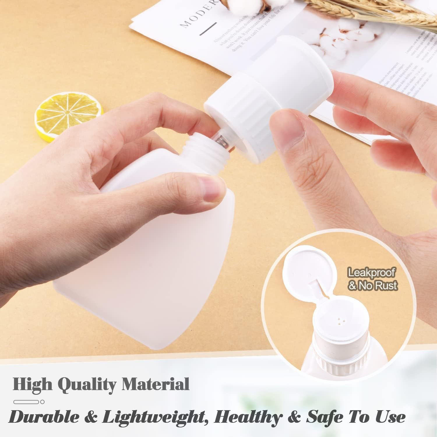 2Pcs Plastic Push down Pump Bottle Refillable Nail Polish Remover Bottle Press Pumping Dispenser with Flip Cap for Nail Polish&Makeup Remover Liquid Alcohol - White image number 3