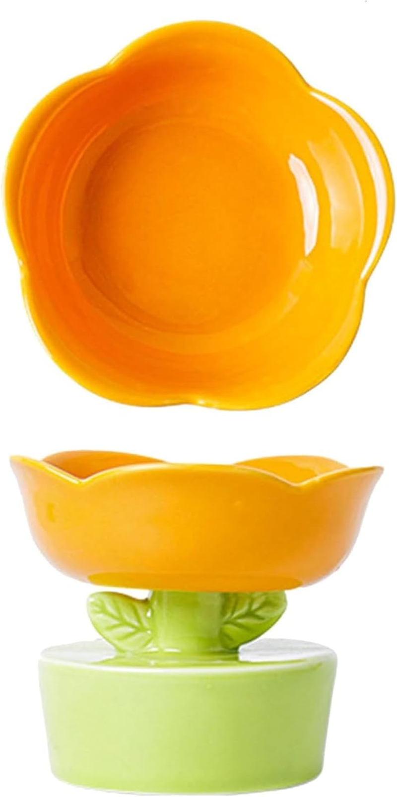 Ceramic Raised Cat Bowl Cute Flower Shape Neck Spine Protecting Raised Pet Food Bowl Pet Feeder Bowl for Cats anti Vomit Cat Bowls for Indoor Cats-Purple