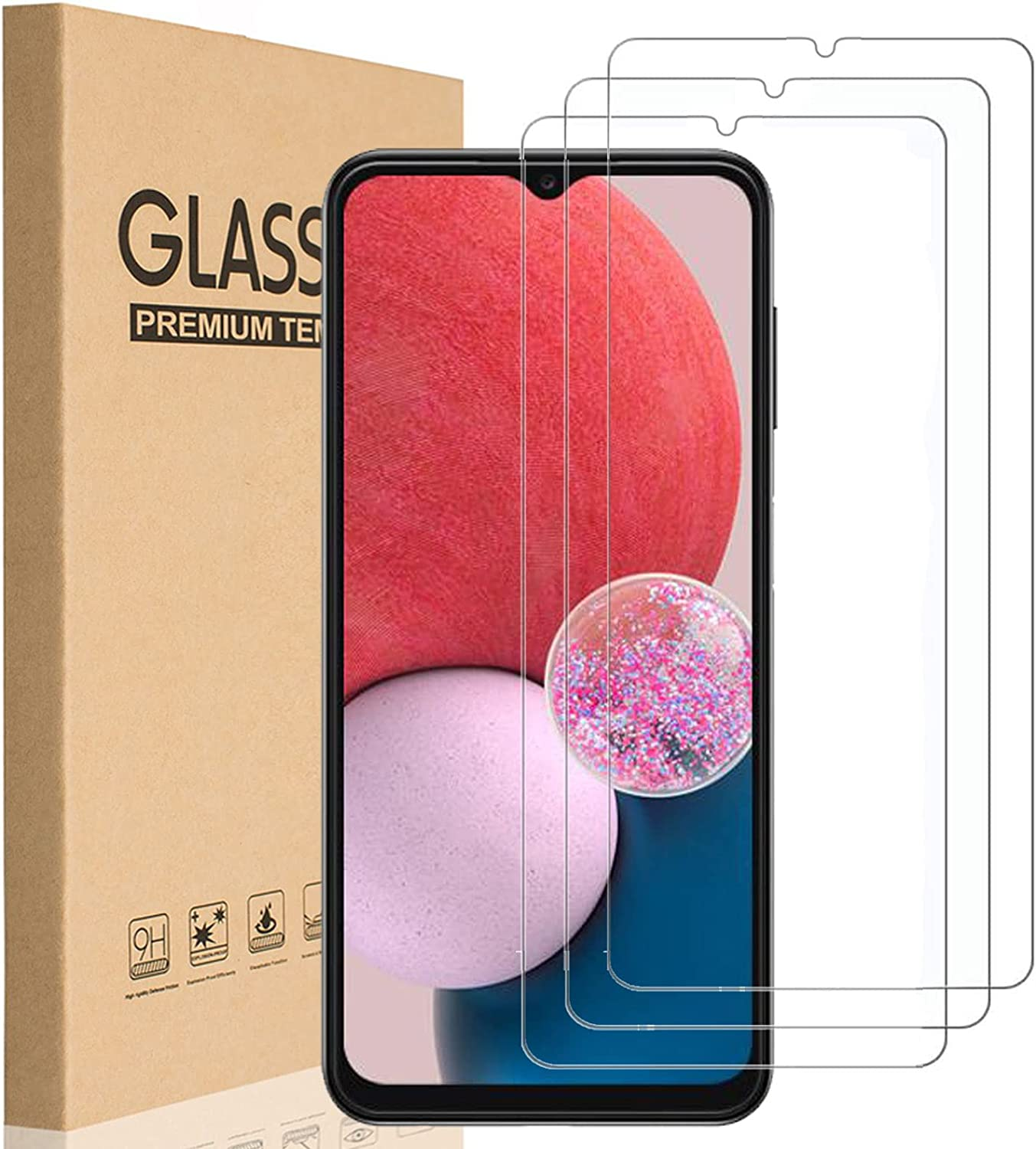 [3 Pack] for Samsung Galaxy A04S, A13 4G, A13 5G Screen Protector, [Case Friendly] 9H Hardness Premium Tempered Glass Screen Protector Film for Samsung Galaxy A04S, A13 4G, A13 5G image number 2