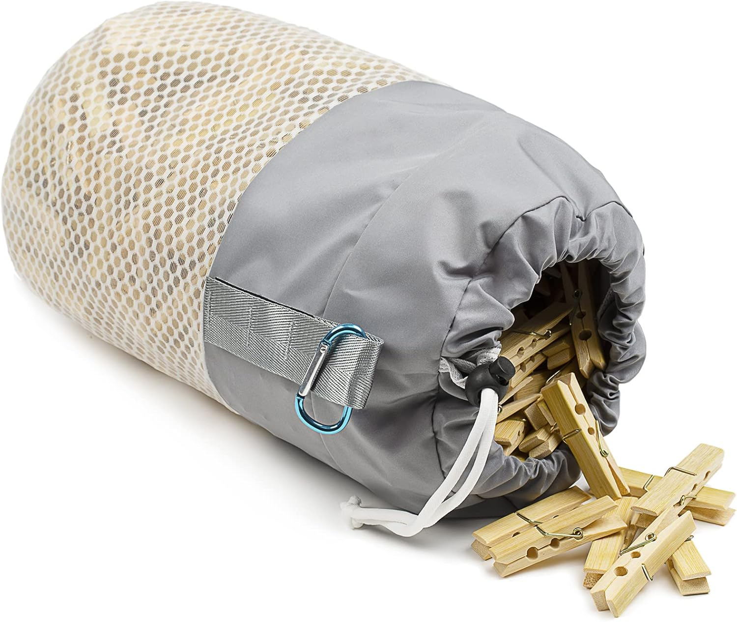 Mesh Clothespin Bag Holder Outside, Ventilation and Moisture Resistance, Multiple Hanging Methods Clothes Pin Bag with Drawstring Closure, Large-Capacity Clothespin Storage Organizer with Hooks image number 3