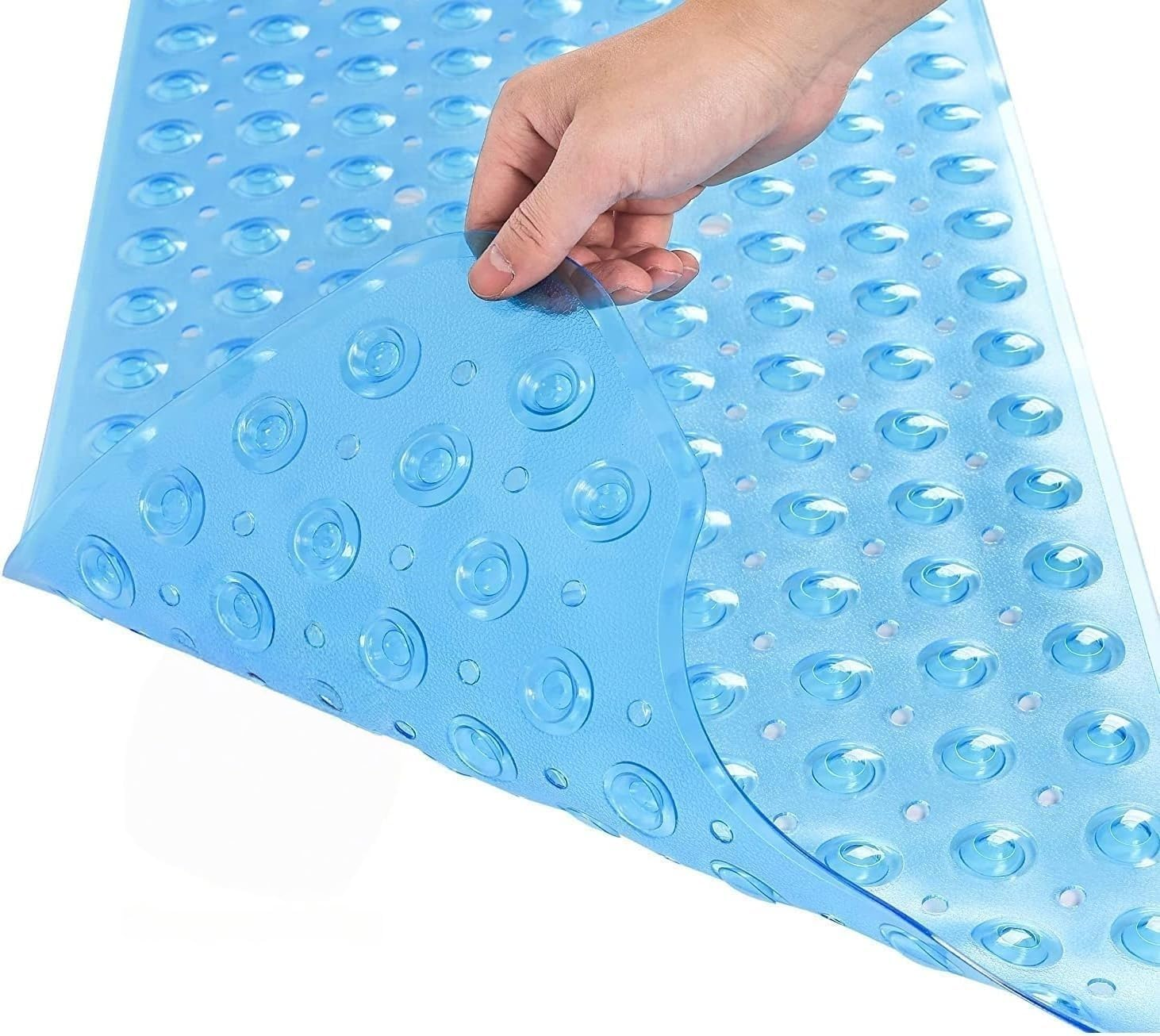 Non Slip Bath Mat, 100 X 40Cm Extra Long Shower Mat anti Mould, Machine Washable, Soft PVC Antibacterial Bathmat for Tub with Suction Cups & Drain Holes, Quick-Dry, Bath Mat for Bathroom (Clear Blue) image number 3