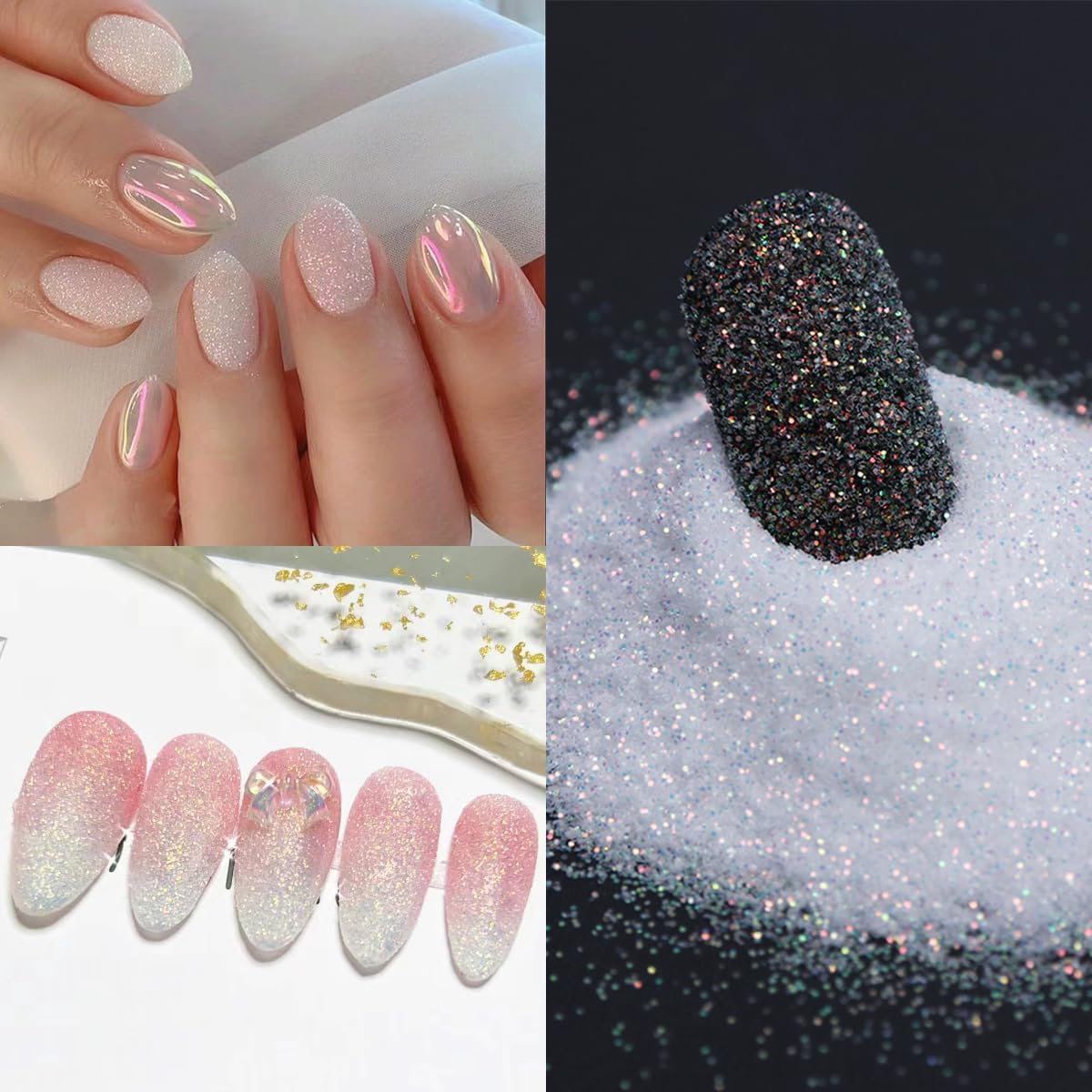 Reflective Glitter Powder Set, 8 Colors Sparkle Diamond Nail Glitter Dust, Silver Pink Purple Green Loose Glitter for Nails, Shiny Sugar Nail Powder Dipping Pigment, Nail Supplies (Sugar Powder)