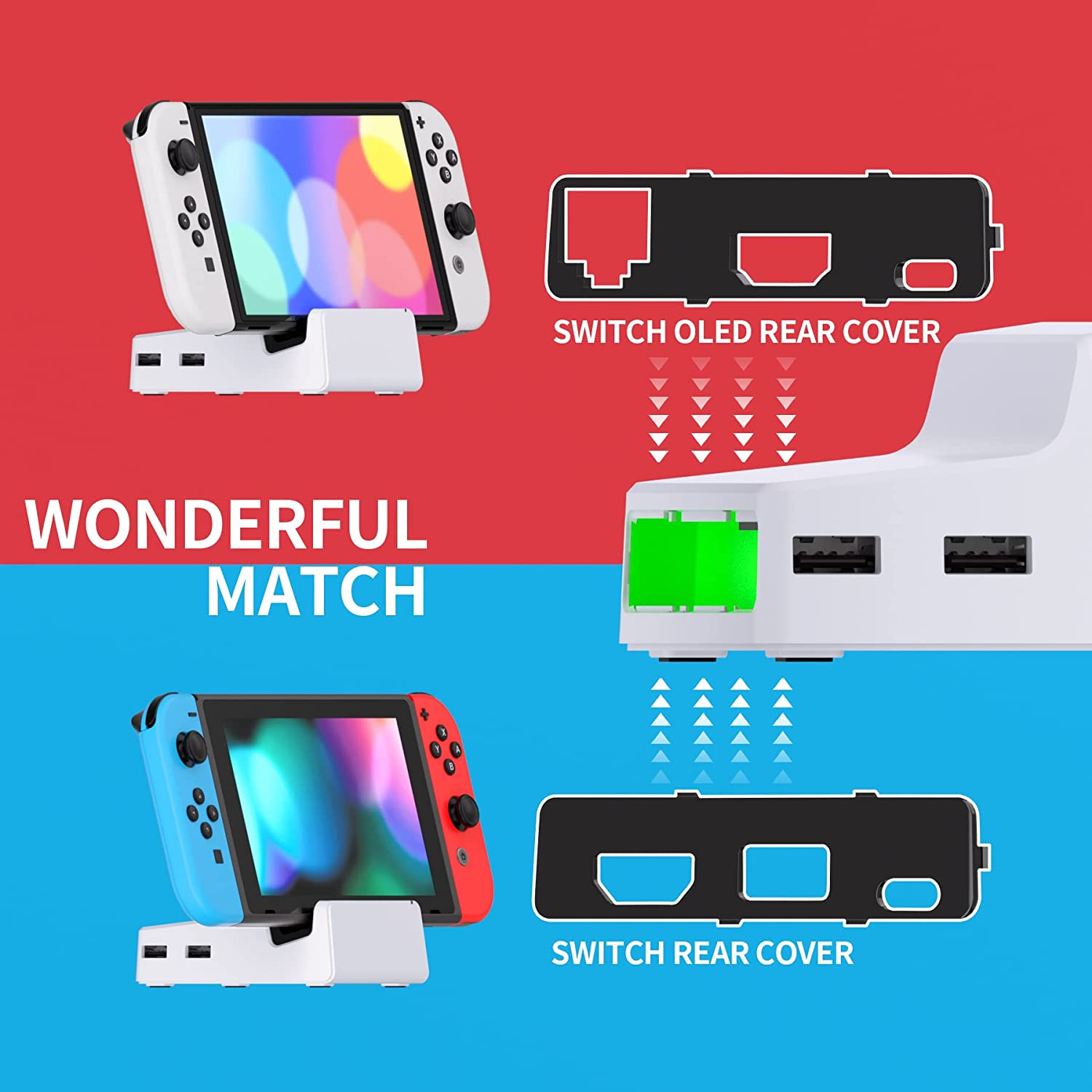 Extremerate Airydocky DIY Kit White Replacement Case for Nintendo Switch Dock, Redesigned Portable Mini Dock Shell Cover for Nintendo Switch OLED - Shells Only, Dock & Circuit Board Chip NOT Included - Clear image number 5