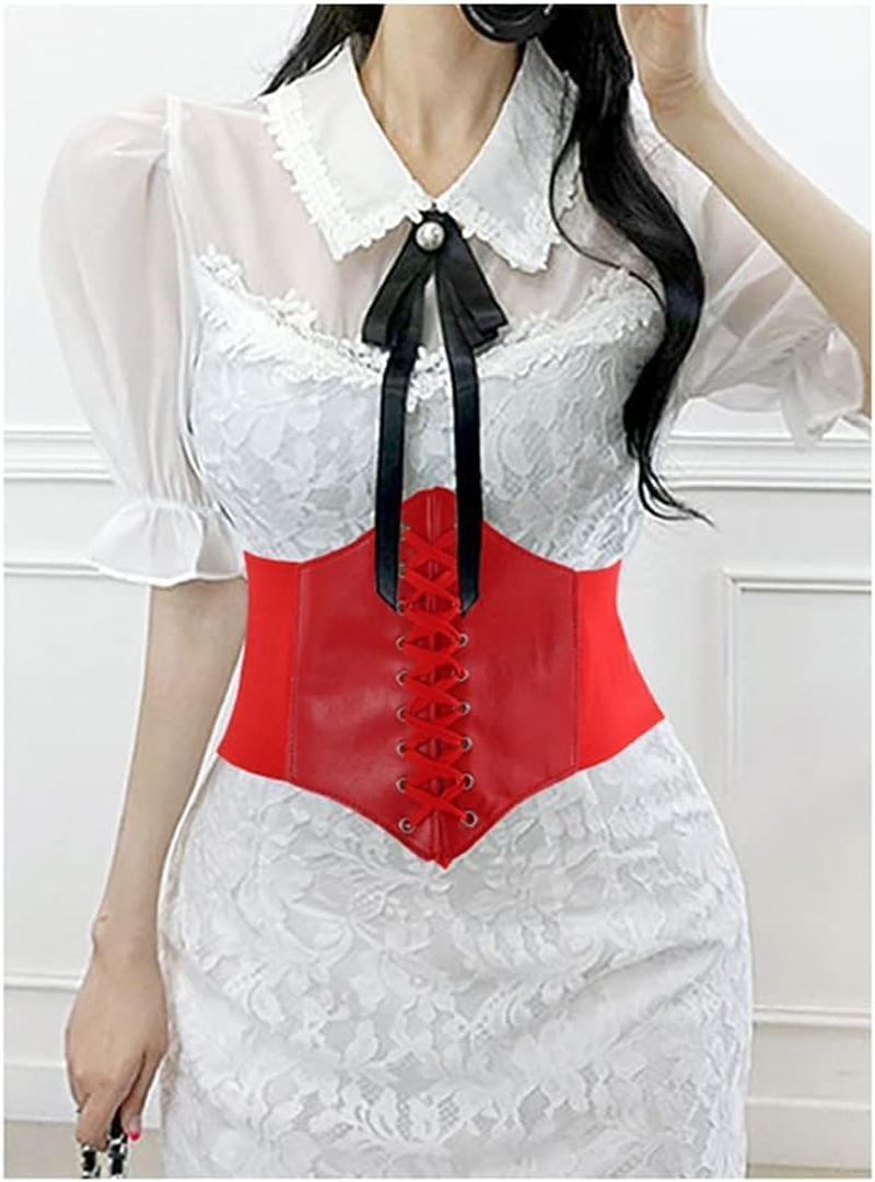 Lace Tied Waspie Corset Belt, 1Pc Womens Corset Belt,Pu Leather Wide Elastic Waist Belt Costume Retro Wide Tied Waspie Belt,Lace-Up Cinch Elastic Waist Belt Tied Costume Waspie Waist Belt image number 4