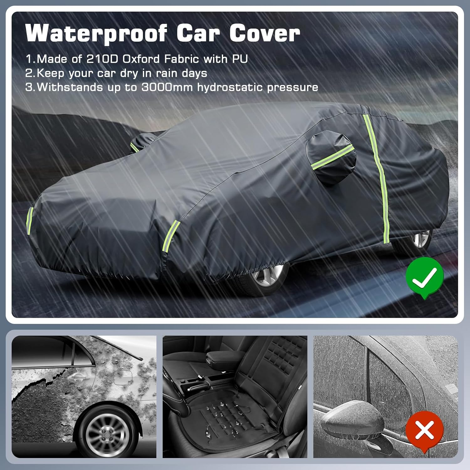Waterproof Car Cover for 2011-2025 Volvo S60, All Weather Full Exterior Covers for Automobiles with Door Zipper Outdoor/Indoor Sun UV Rain Dust Wind Protection image number 4