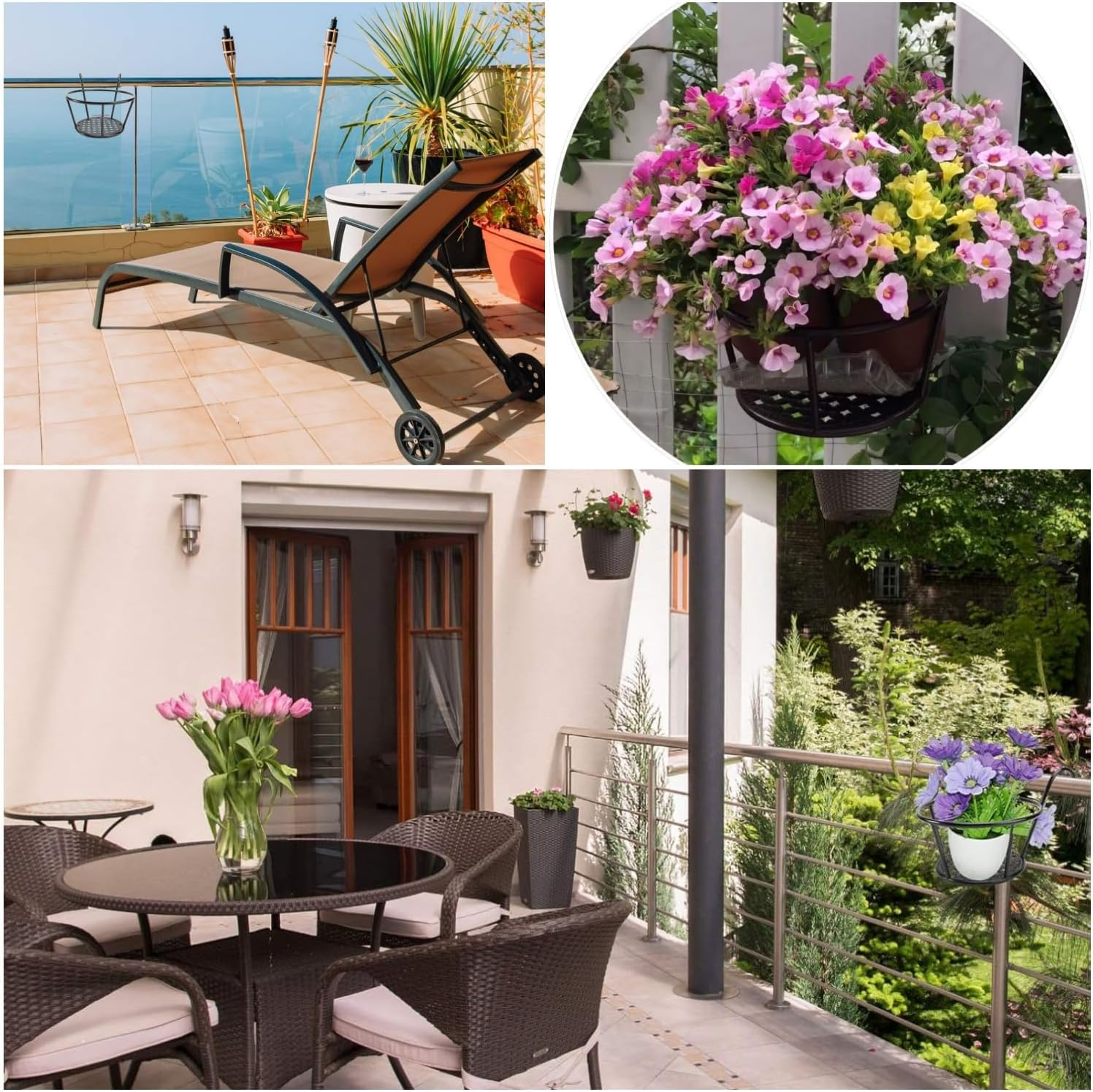 Taicols 4 Pcs Iron Metal Railing Flower Pot, Balcony Iron Plant Stand Railing Hanging Planter Holder for Fence Planters & Hanging Plants,Durable Steel Structure & Decorative Design, Indoor & Outdoor image number 2