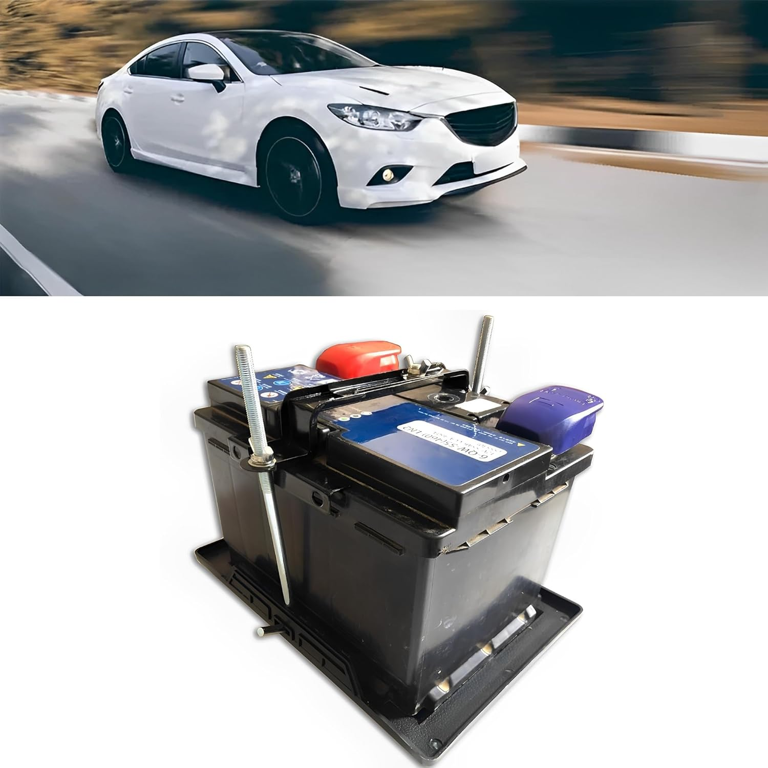 Car Battery Tray, Universal 34.2 X 20Cm/13.5 X 7.9In Battery Hold down Bracket Holder, Heavy Duty Adjustable Battery Crossbar with J Bolt image number 6